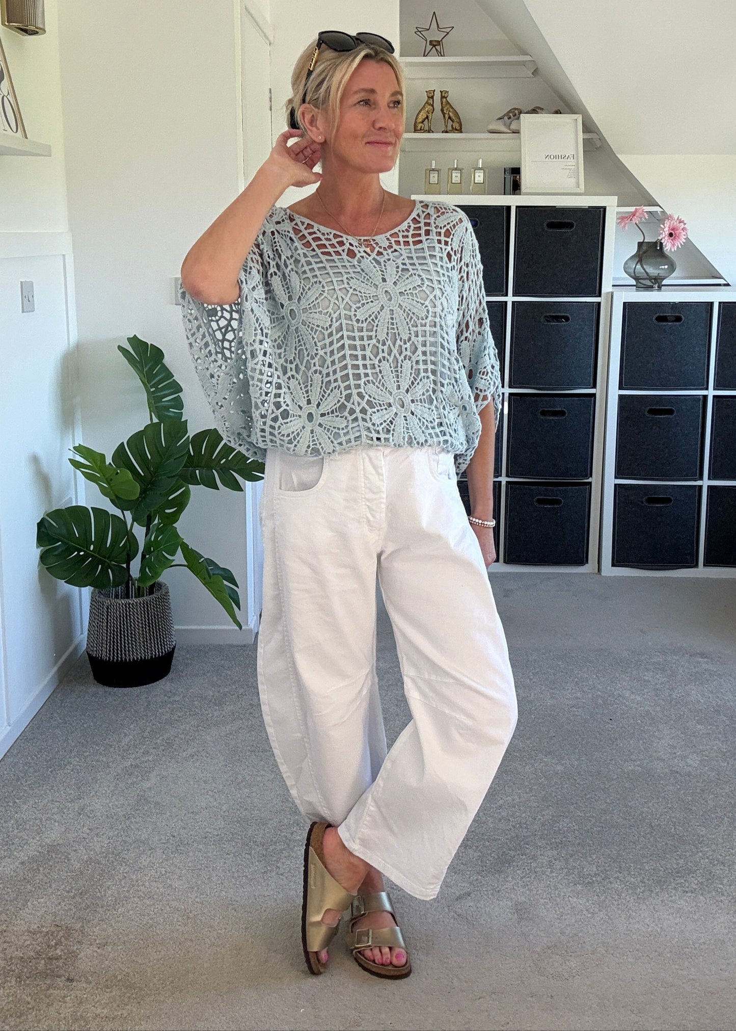 White Cotton Barrel Leg Jeans