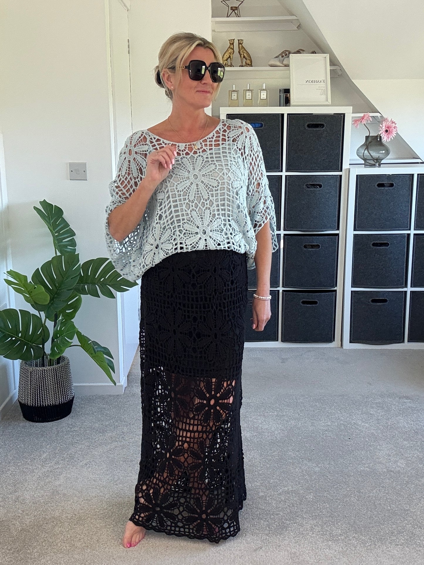 Stone Crochet Maxi Skirt