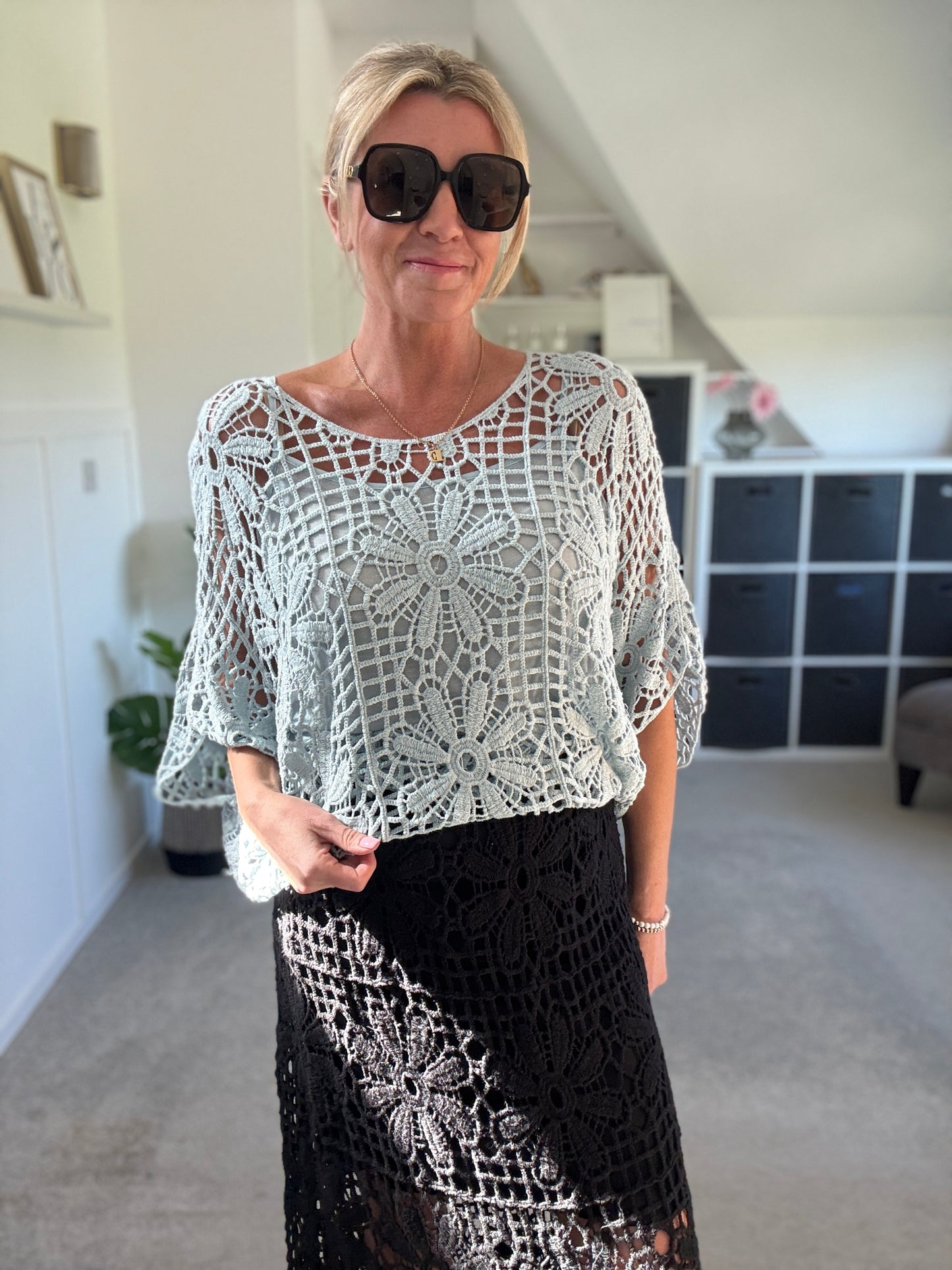 Stone Crochet Maxi Skirt
