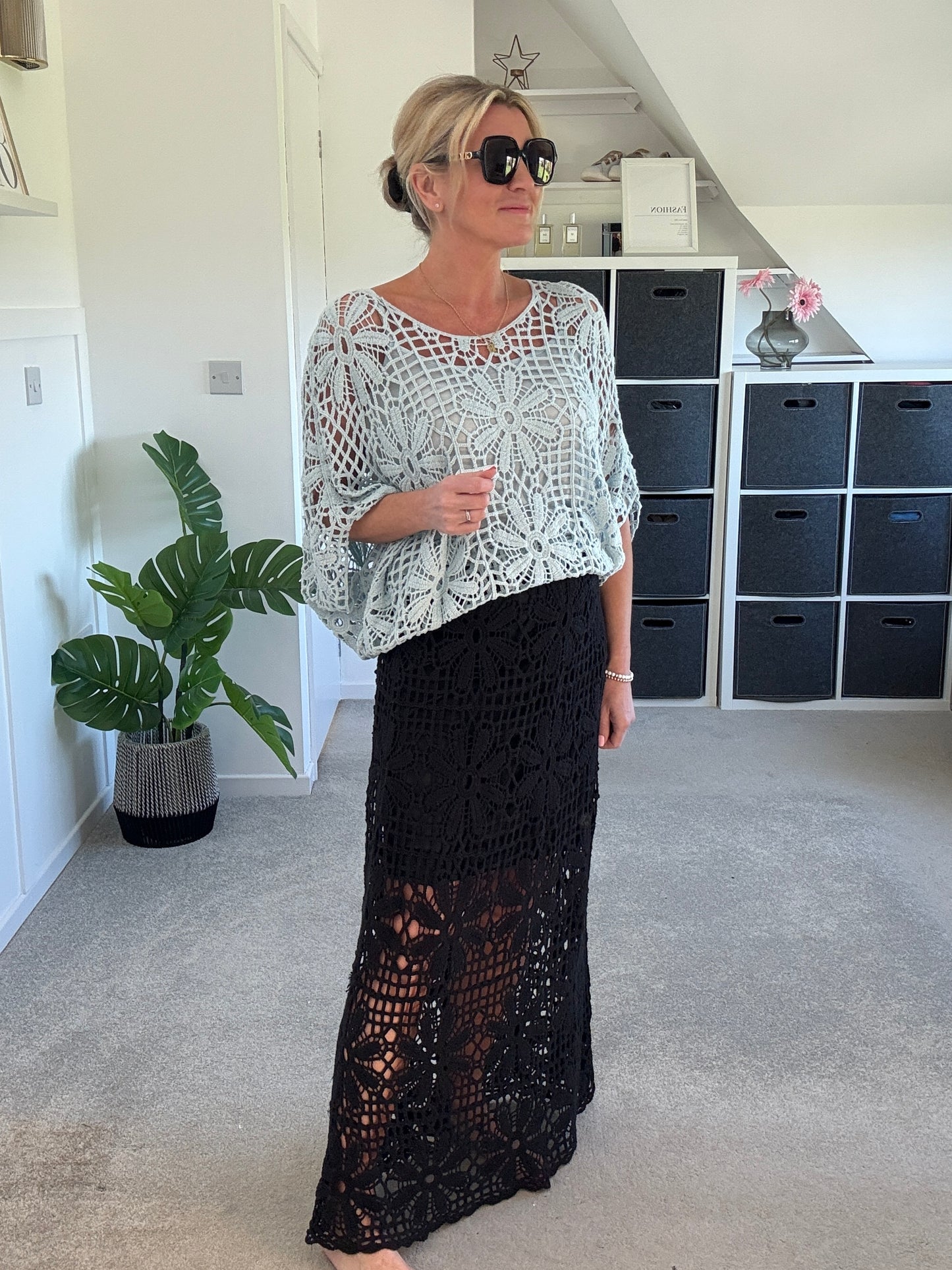 Stone Crochet Maxi Skirt