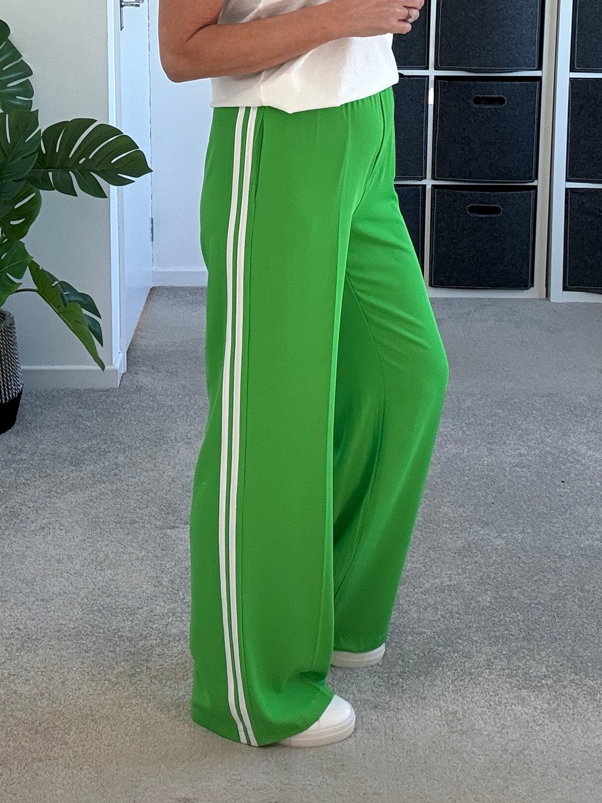 Cream/Mocha Double Stripe Wide Leg Trousers