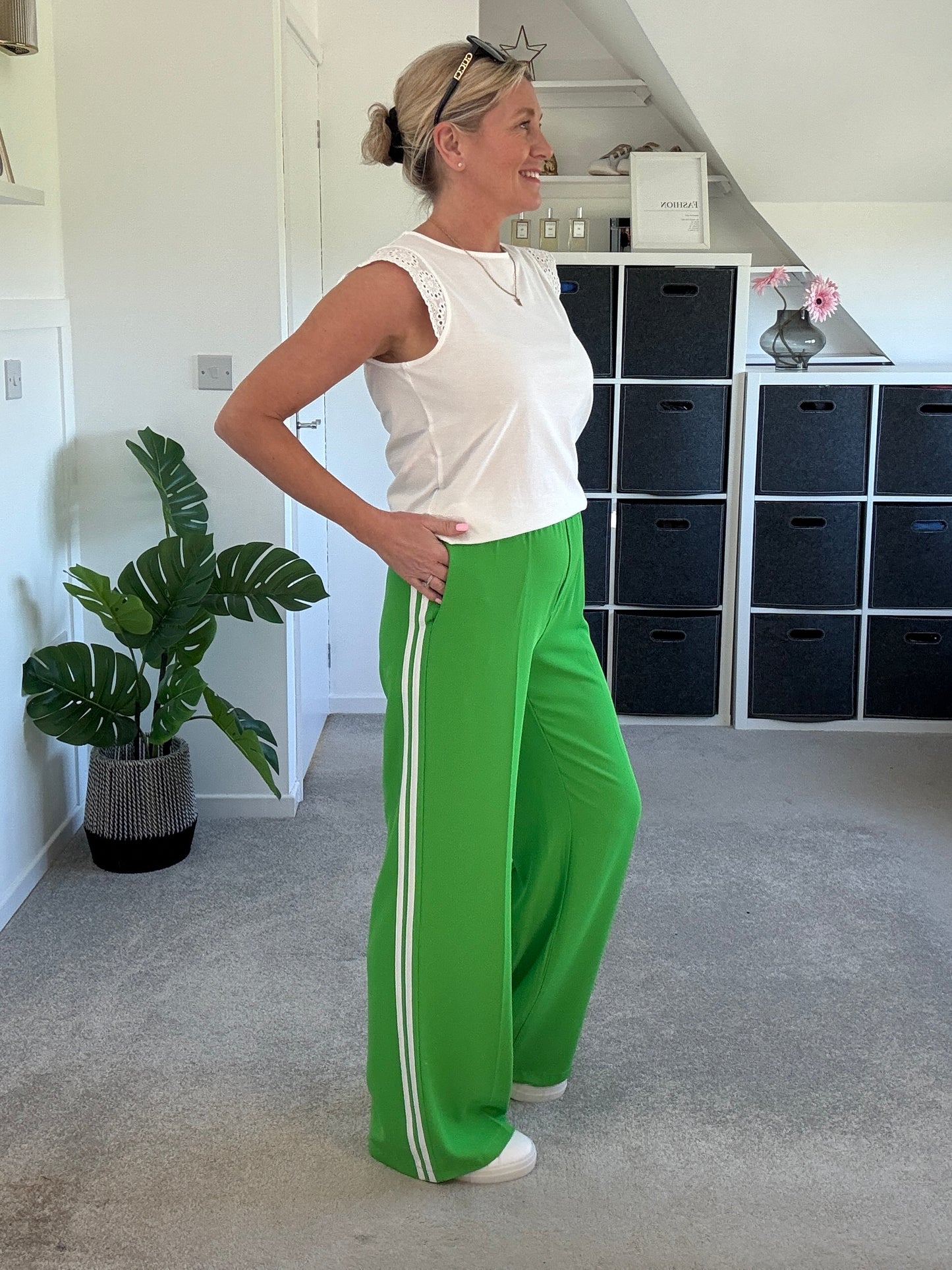 Cream/Mocha Double Stripe Wide Leg Trousers