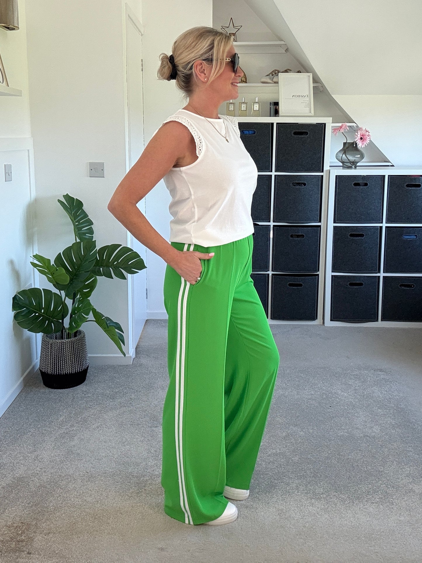 Cream/Mocha Double Stripe Wide Leg Trousers