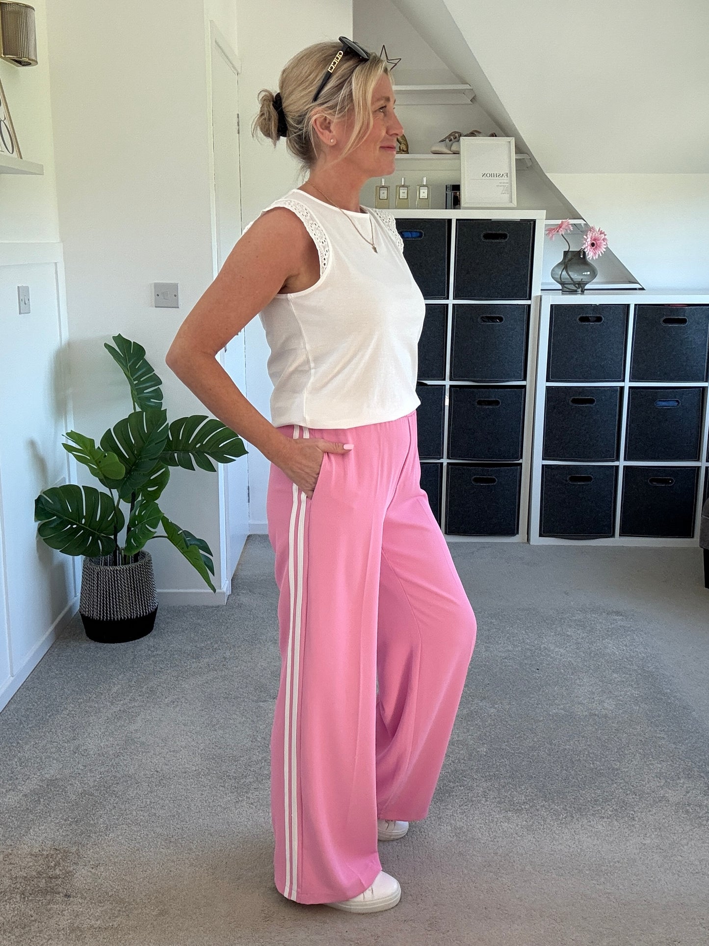 Bon Bon/White Double Stripe Wide Leg Trousers