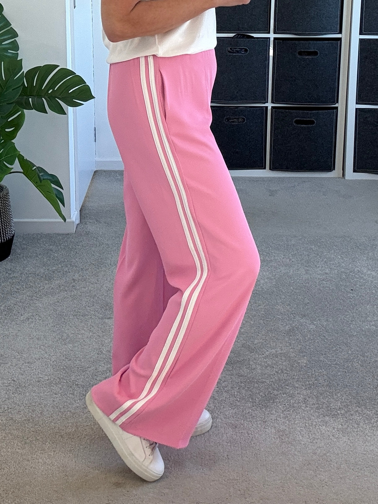 Bon Bon/White Double Stripe Wide Leg Trousers