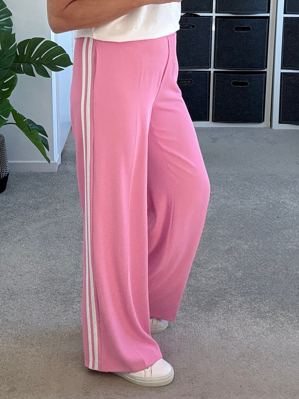 Cream/Mocha Double Stripe Wide Leg Trousers
