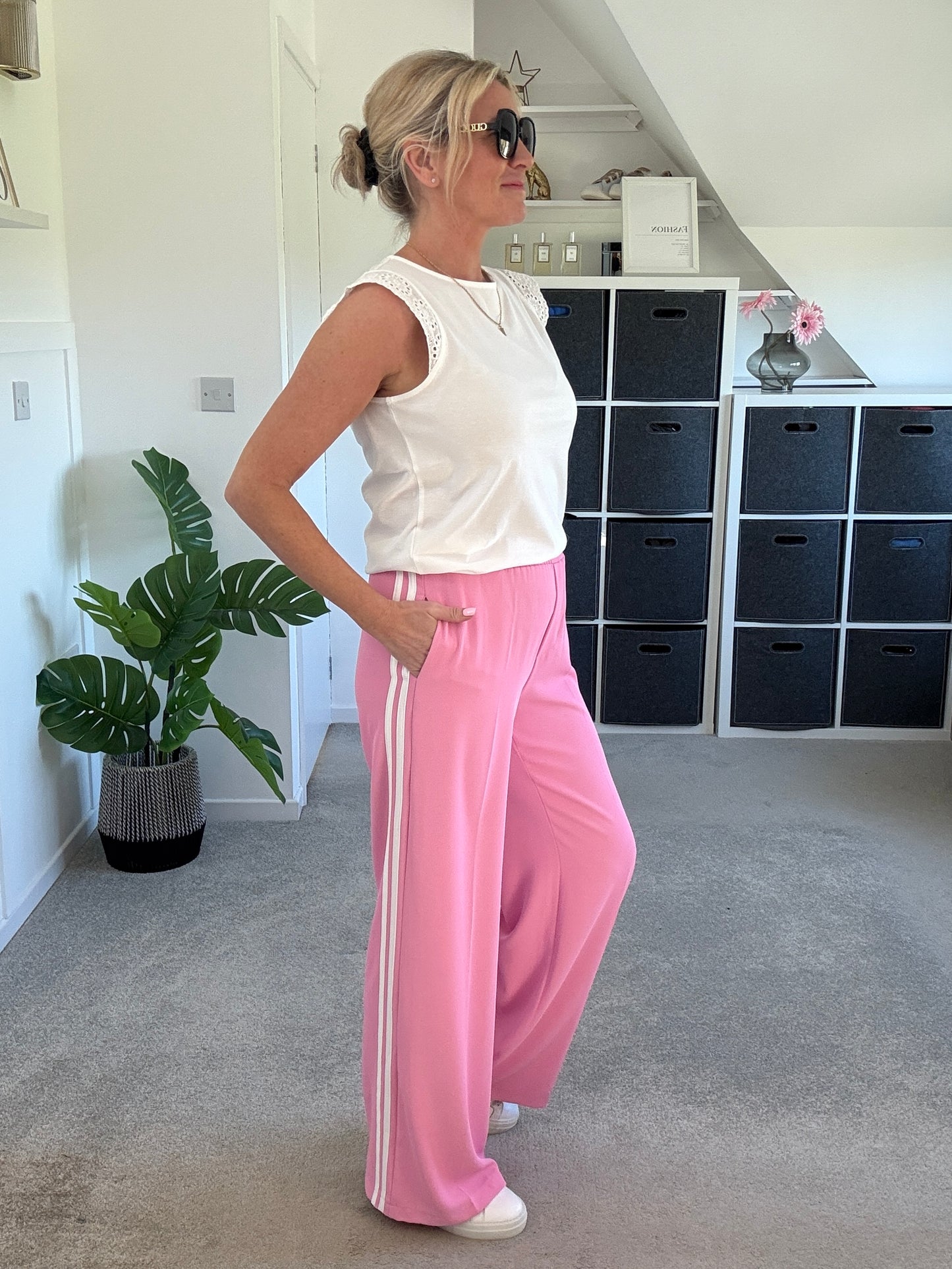 Apple Green/White Double Stripe Wide Leg Trousers