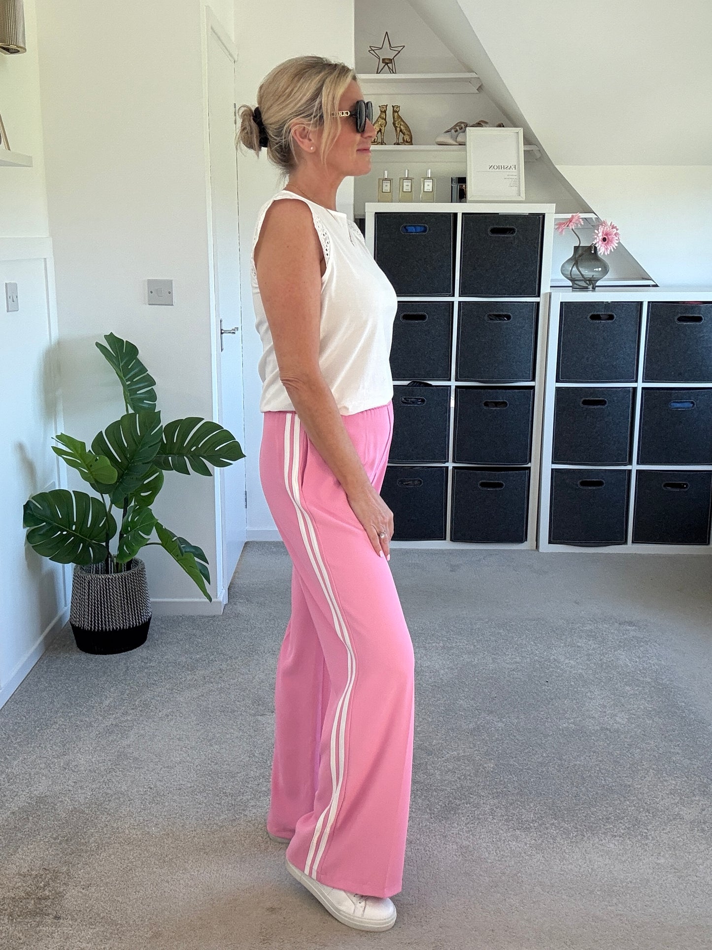 Cream/Mocha Double Stripe Wide Leg Trousers