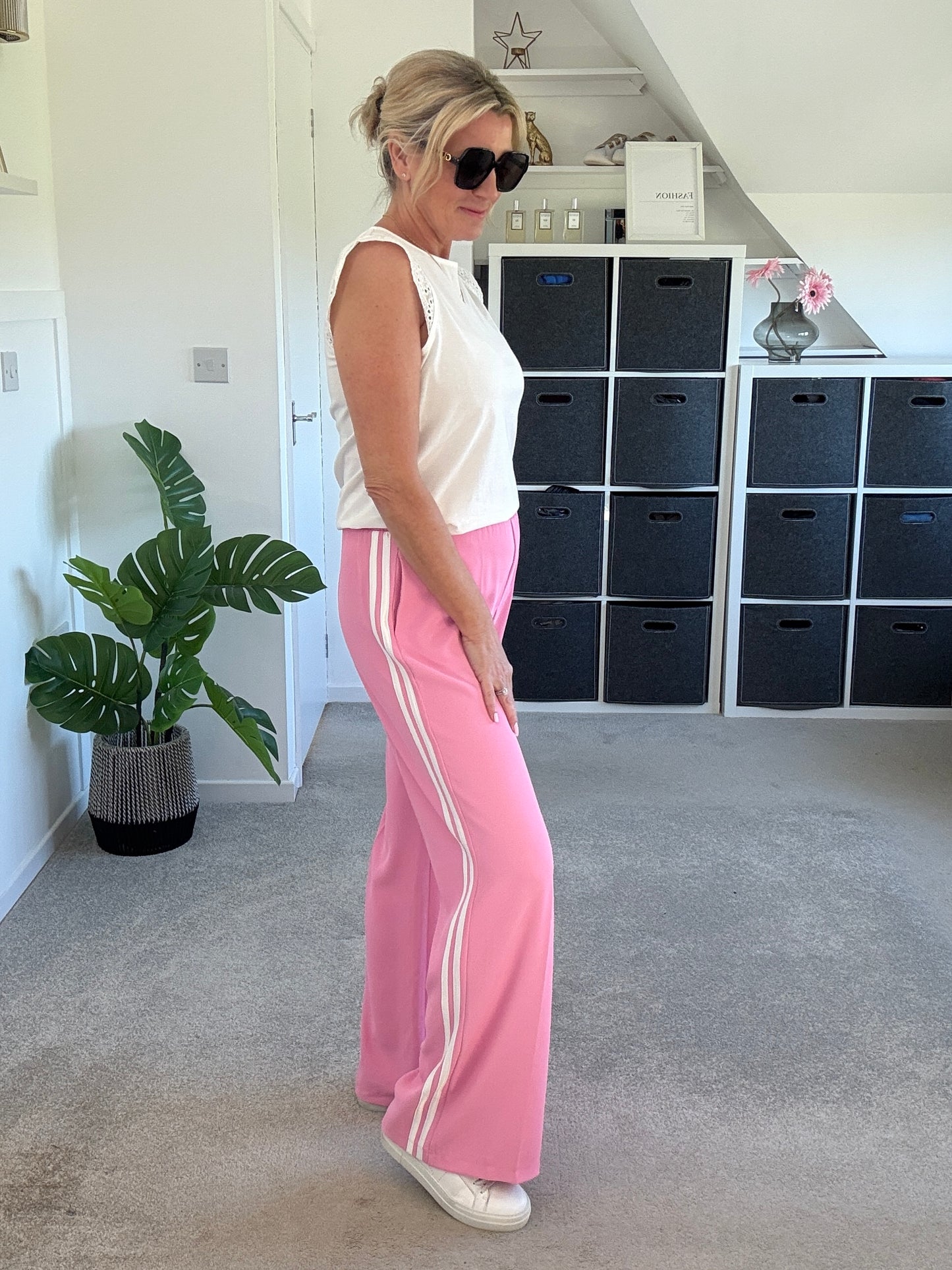 Bon Bon/White Double Stripe Wide Leg Trousers