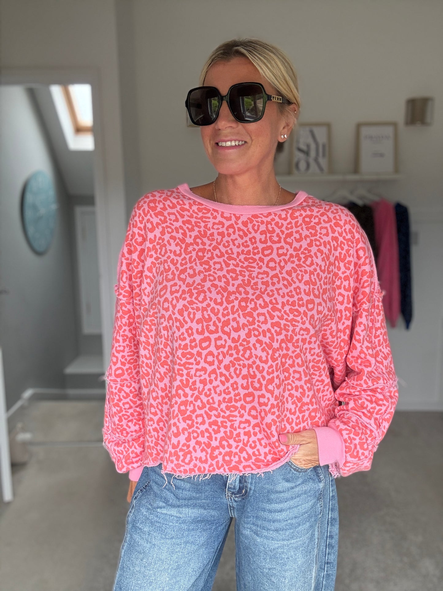 Orange/Pink Leopard Oversized Sweatshirt