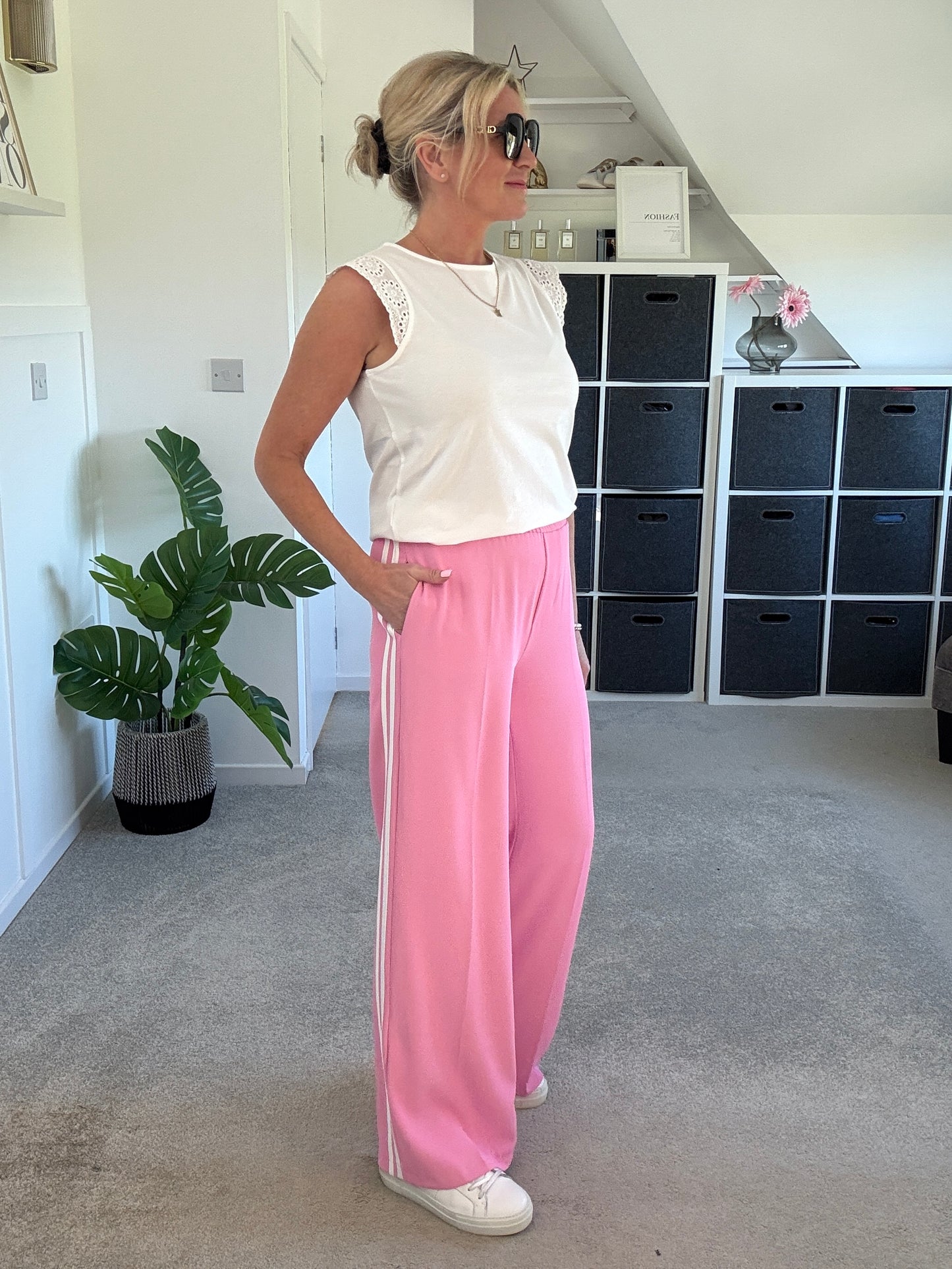 Cream/Mocha Double Stripe Wide Leg Trousers
