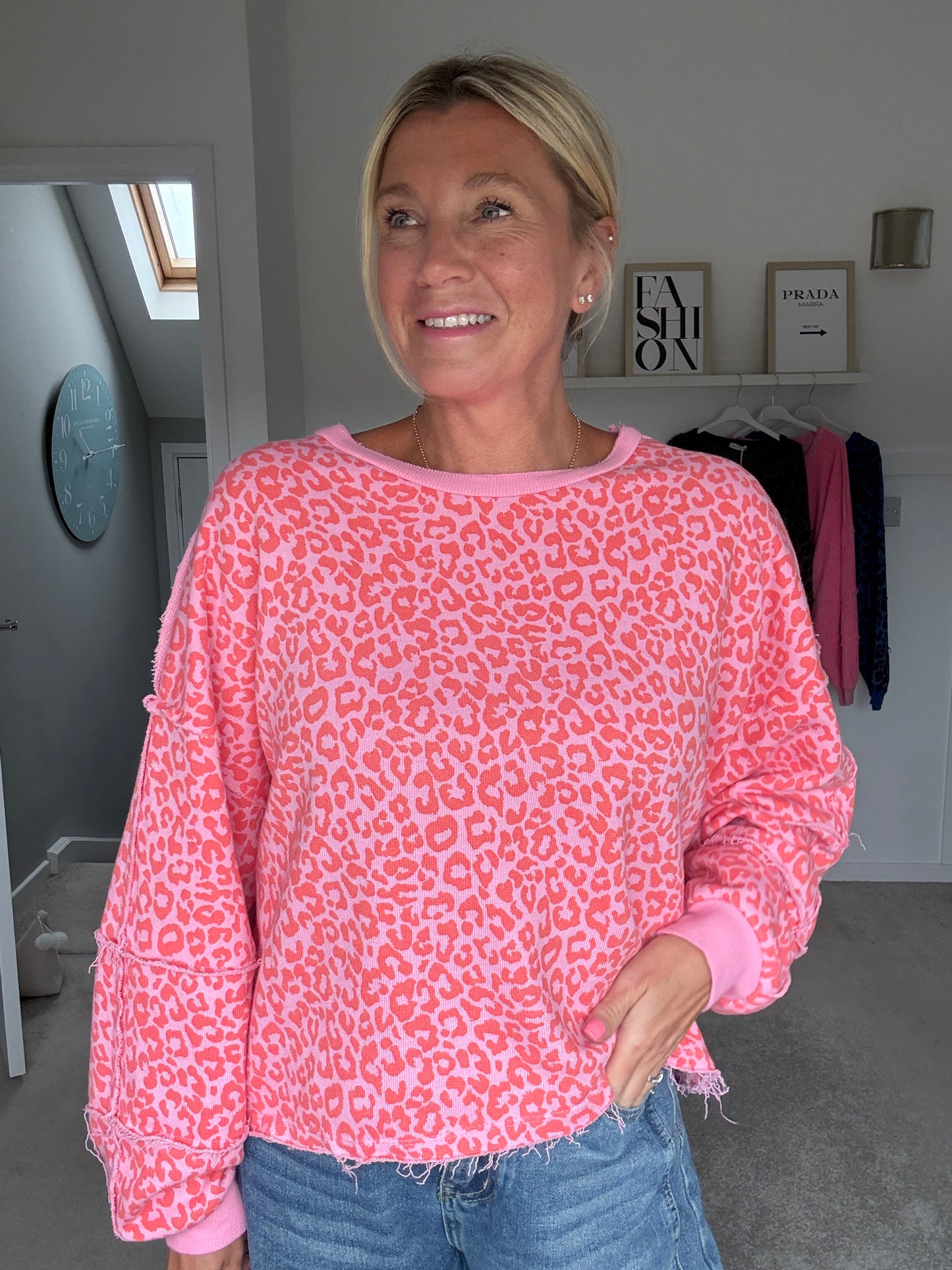 Orange/Pink Leopard Oversized Sweatshirt