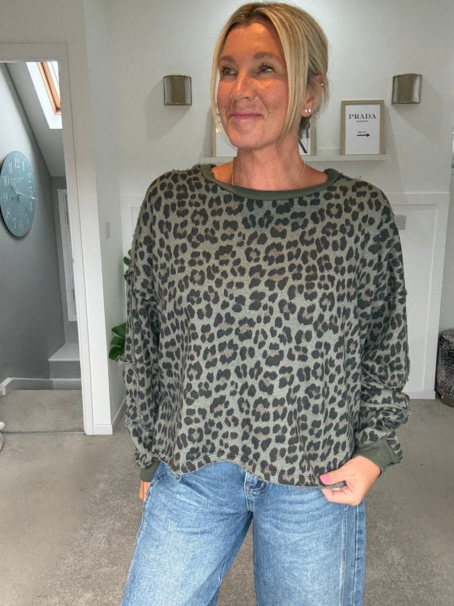 Khaki Leopard Oversized Sweatshirt