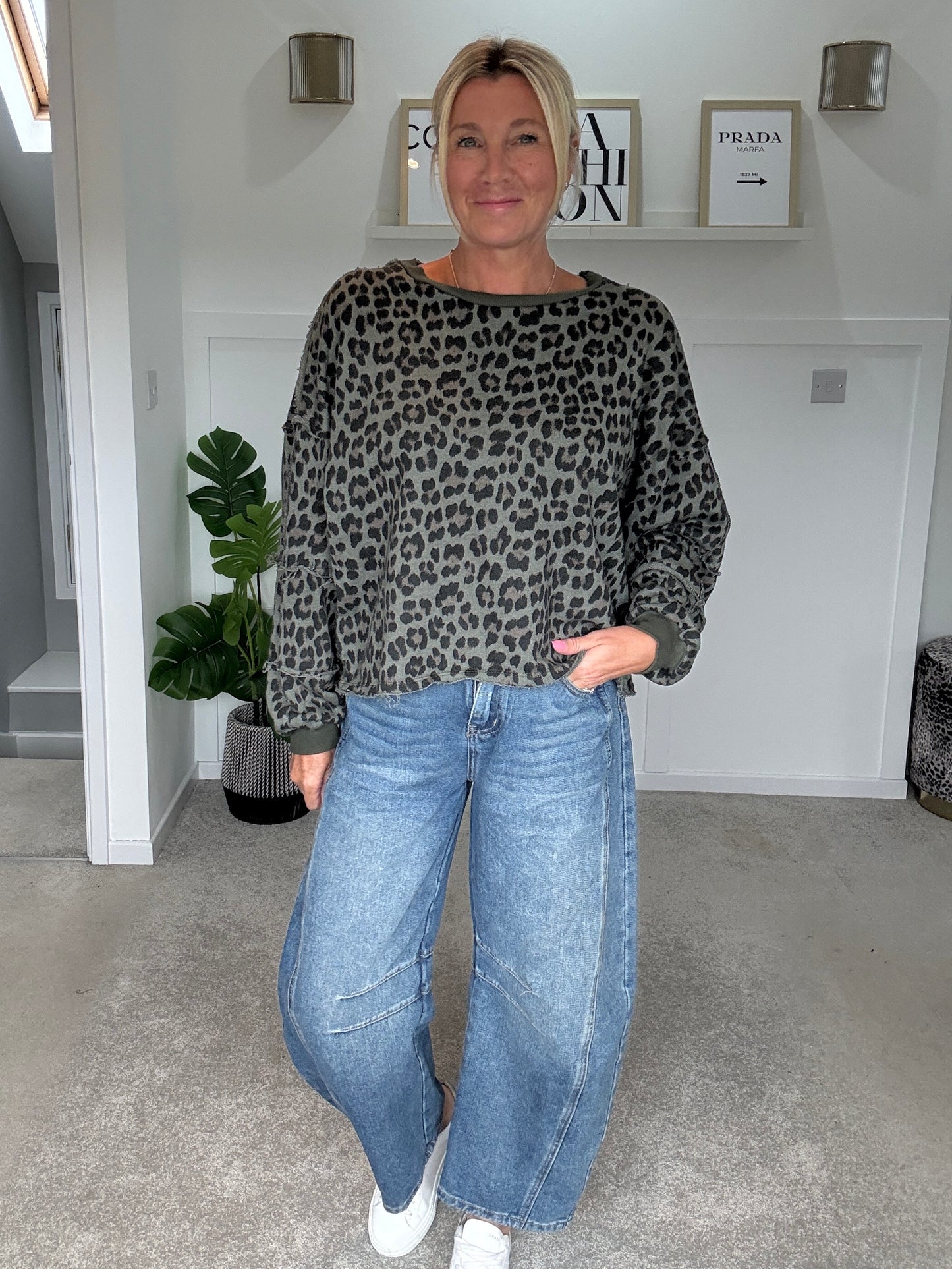 Khaki Leopard Oversized Sweatshirt