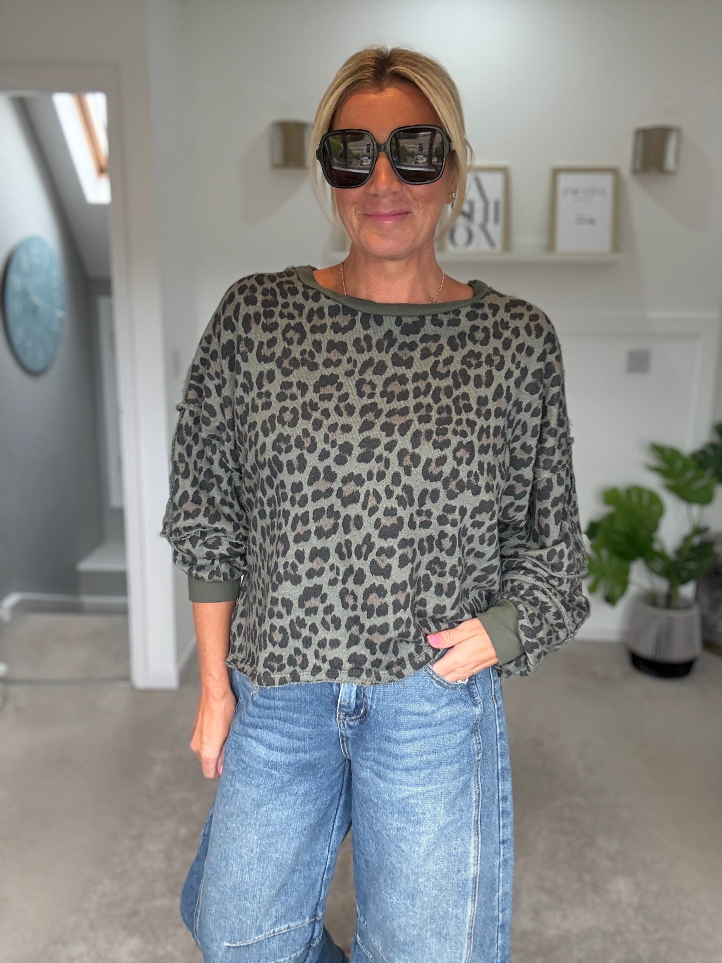 Khaki Leopard Oversized Sweatshirt