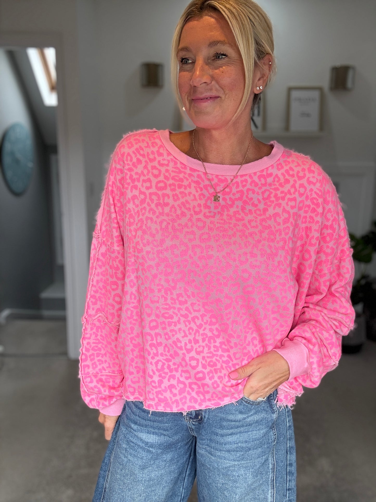 Neon Pink Leopard Oversized Sweatshirt