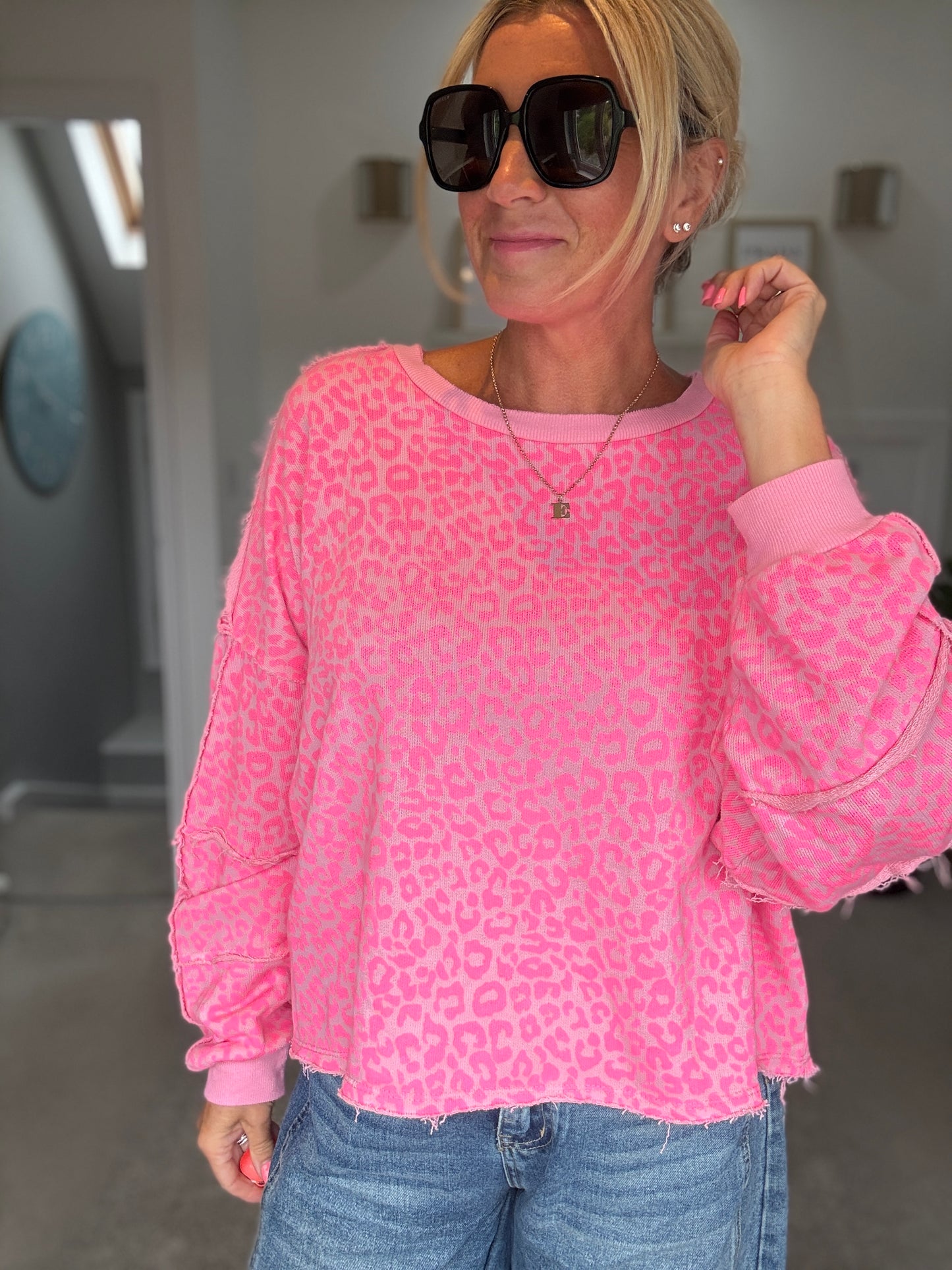 Neon Pink Leopard Oversized Sweatshirt