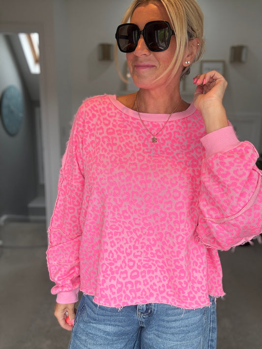 Neon Pink Leopard Oversized Sweatshirt