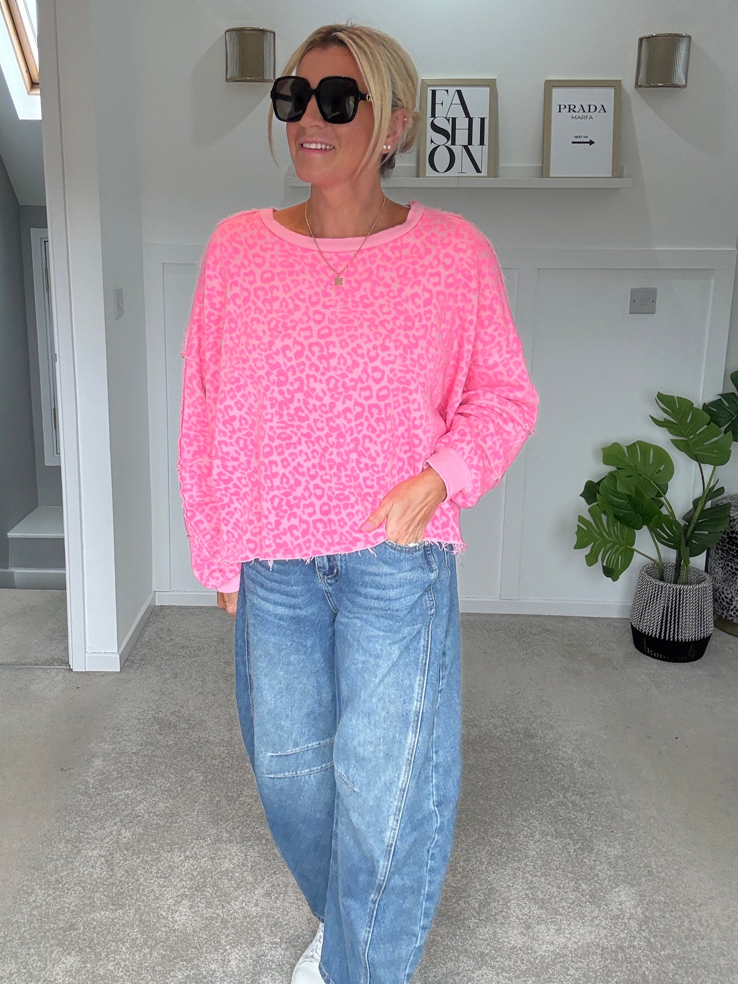 Neon Pink Leopard Oversized Sweatshirt