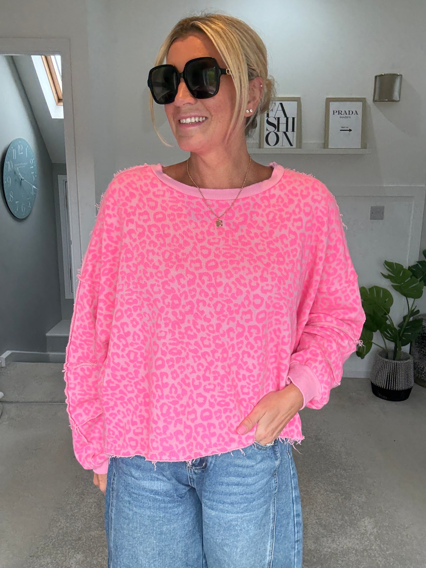 Neon Pink Leopard Oversized Sweatshirt