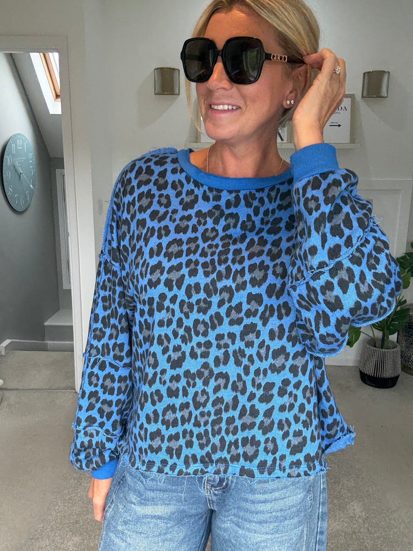 Cobalt Leopard Oversized Sweatshirt