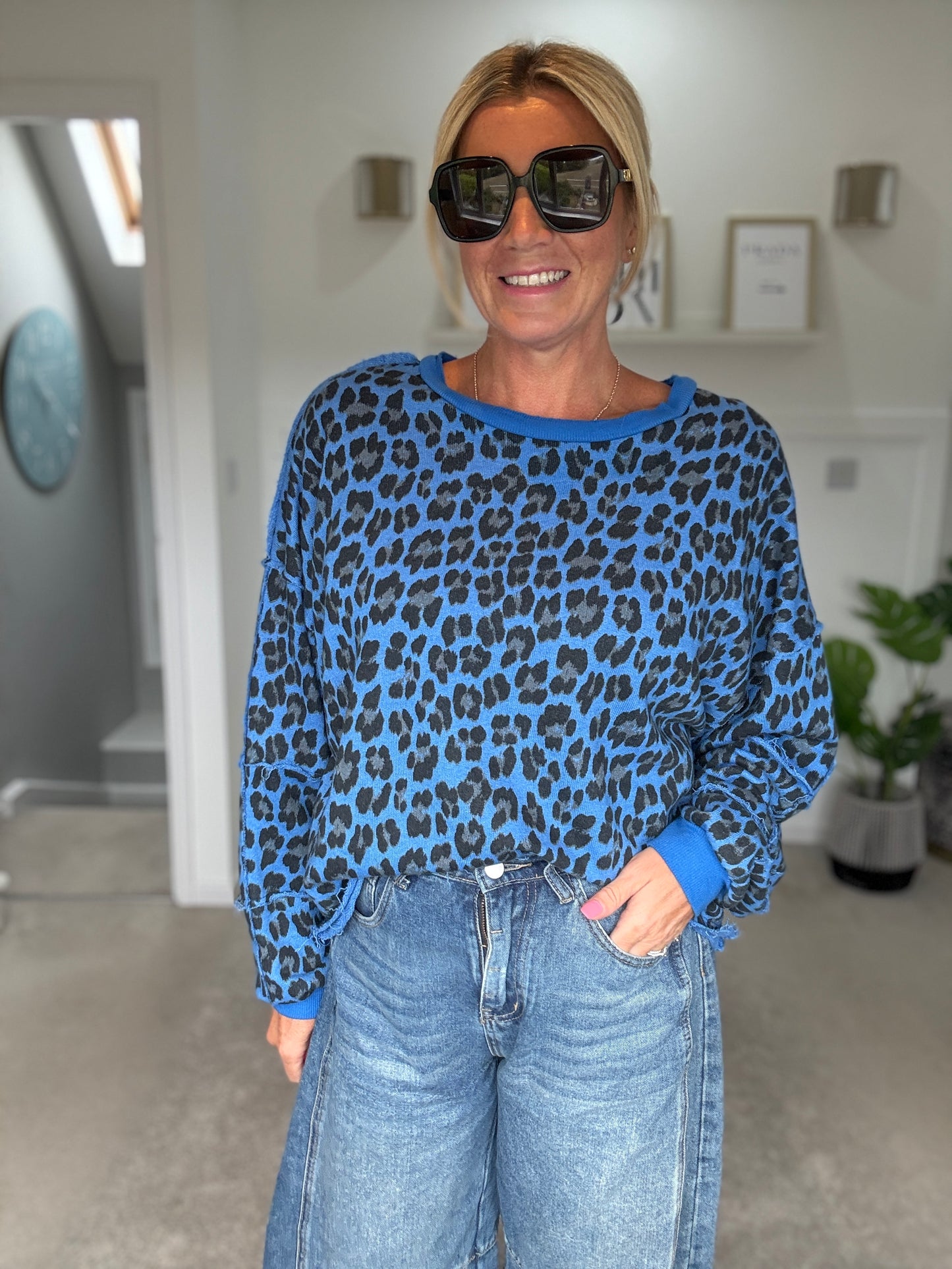 Cobalt Leopard Oversized Sweatshirt