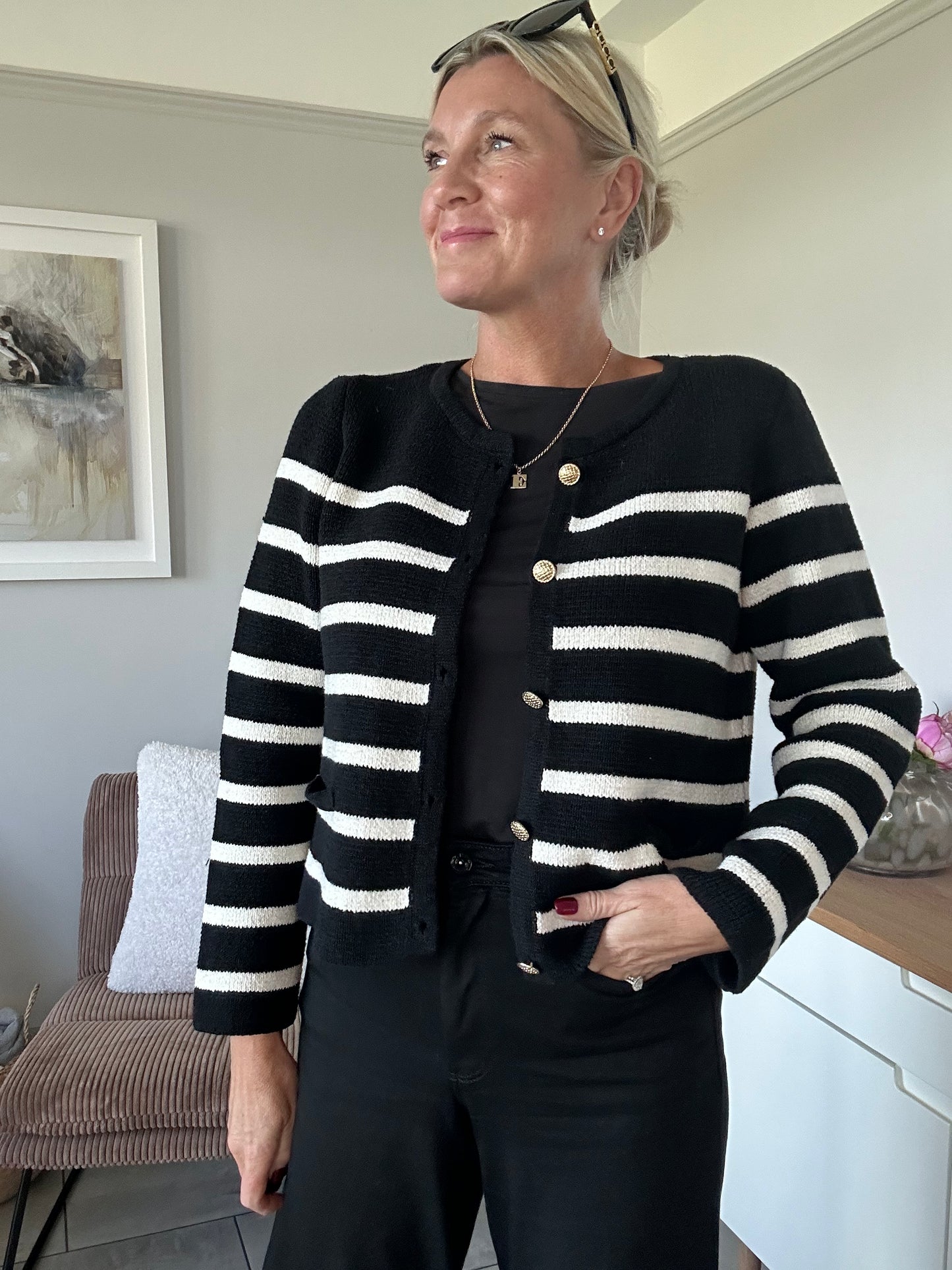 Laura Cream/Black Breton Stripe Cardigan