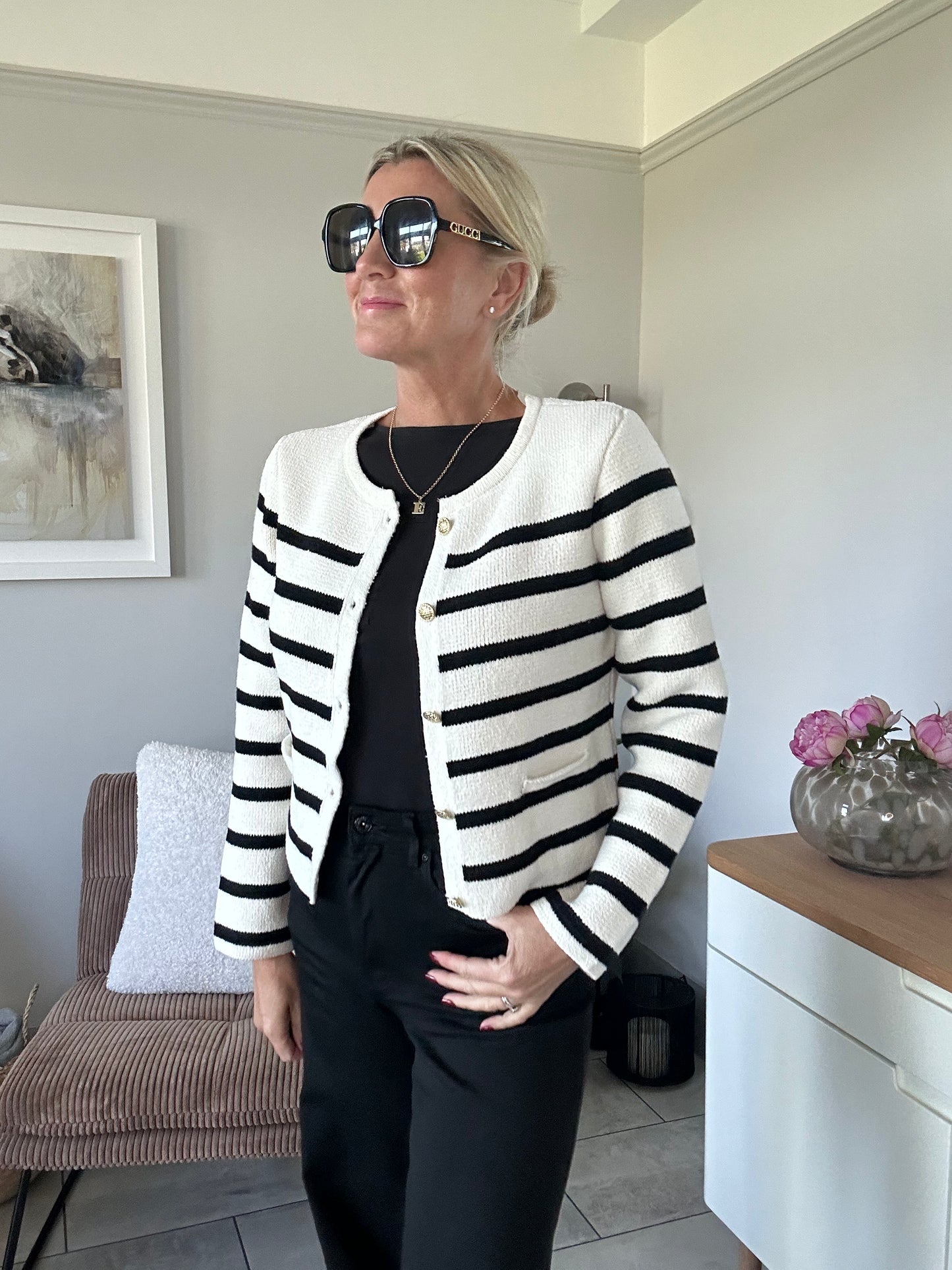 Laura Cream/Black Breton Stripe Cardigan