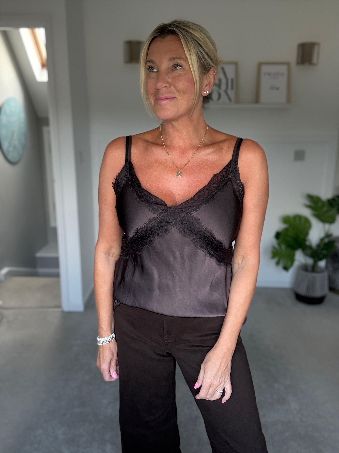 Chocolate Lace Satin Cami Top
