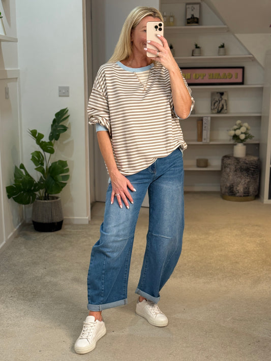 Mocha/Cream Relaxed Breton Sweatshirt