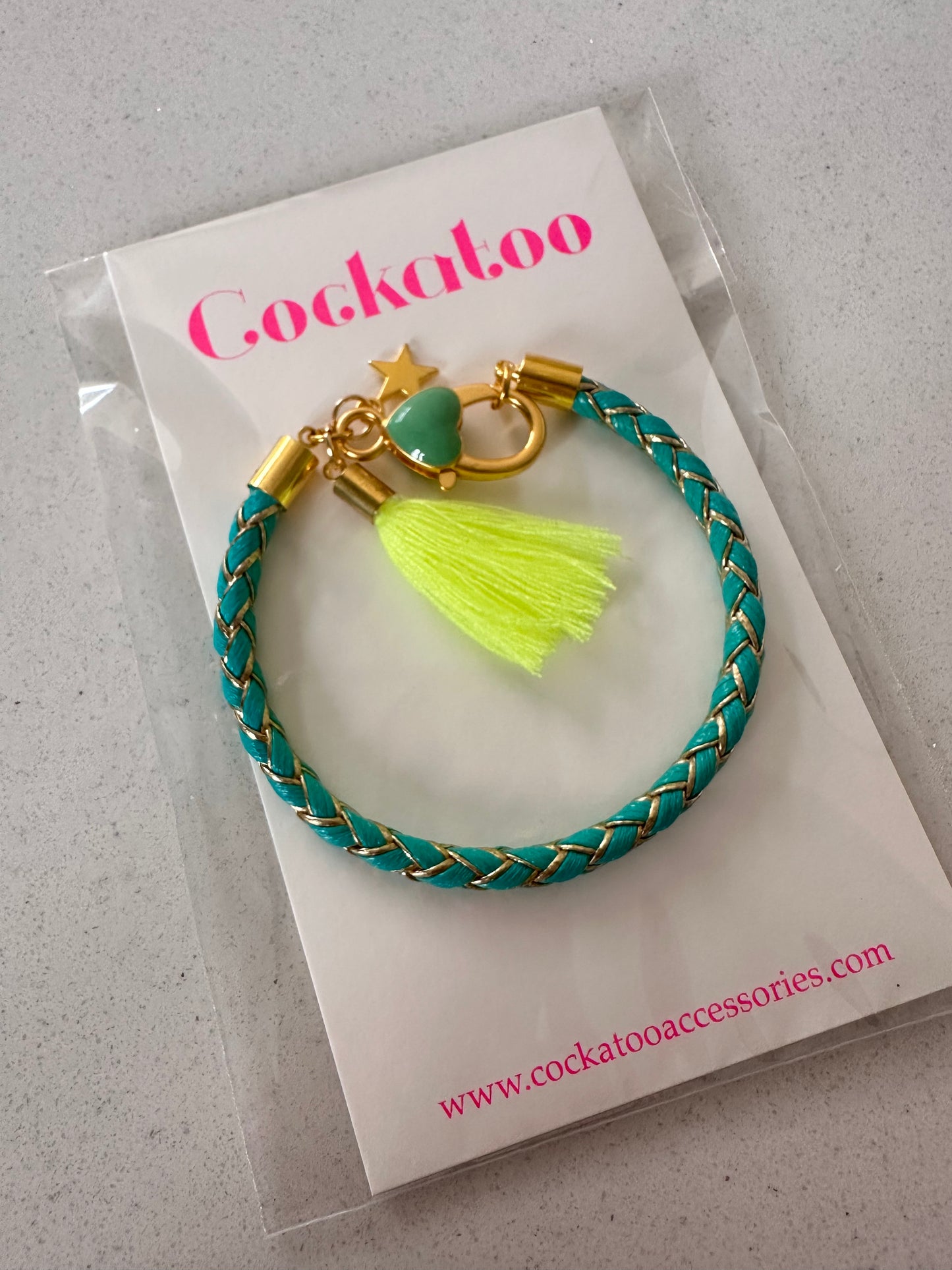 Turquoise/Gold Plaited Bracelet (2 Tassel Colours)