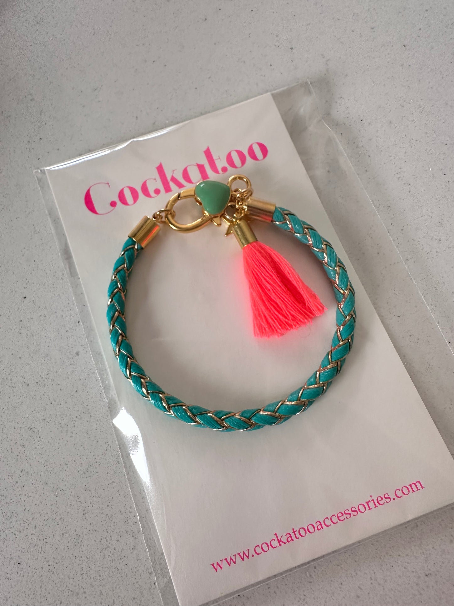 Turquoise/Gold Plaited Bracelet (2 Tassel Colours)