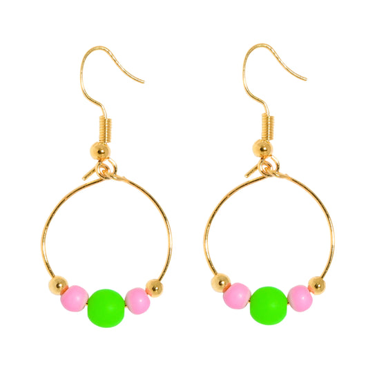 Pink/Lime Bead Hoopla Earrings