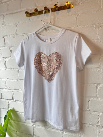 Rose Gold Sequin Heart T Shirt