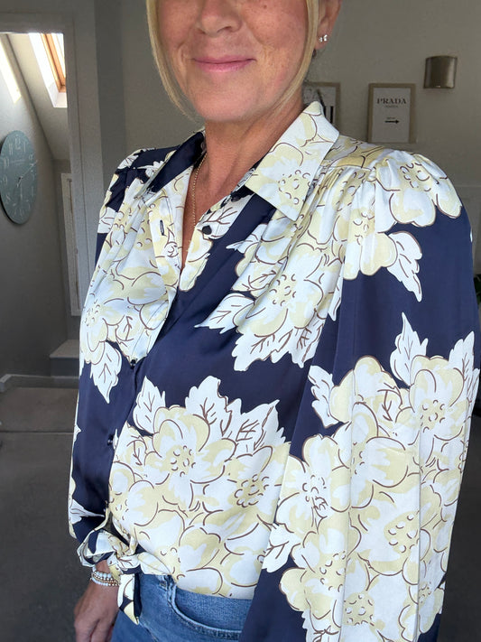 Navy & Cream Silk Mix Floral Shirt