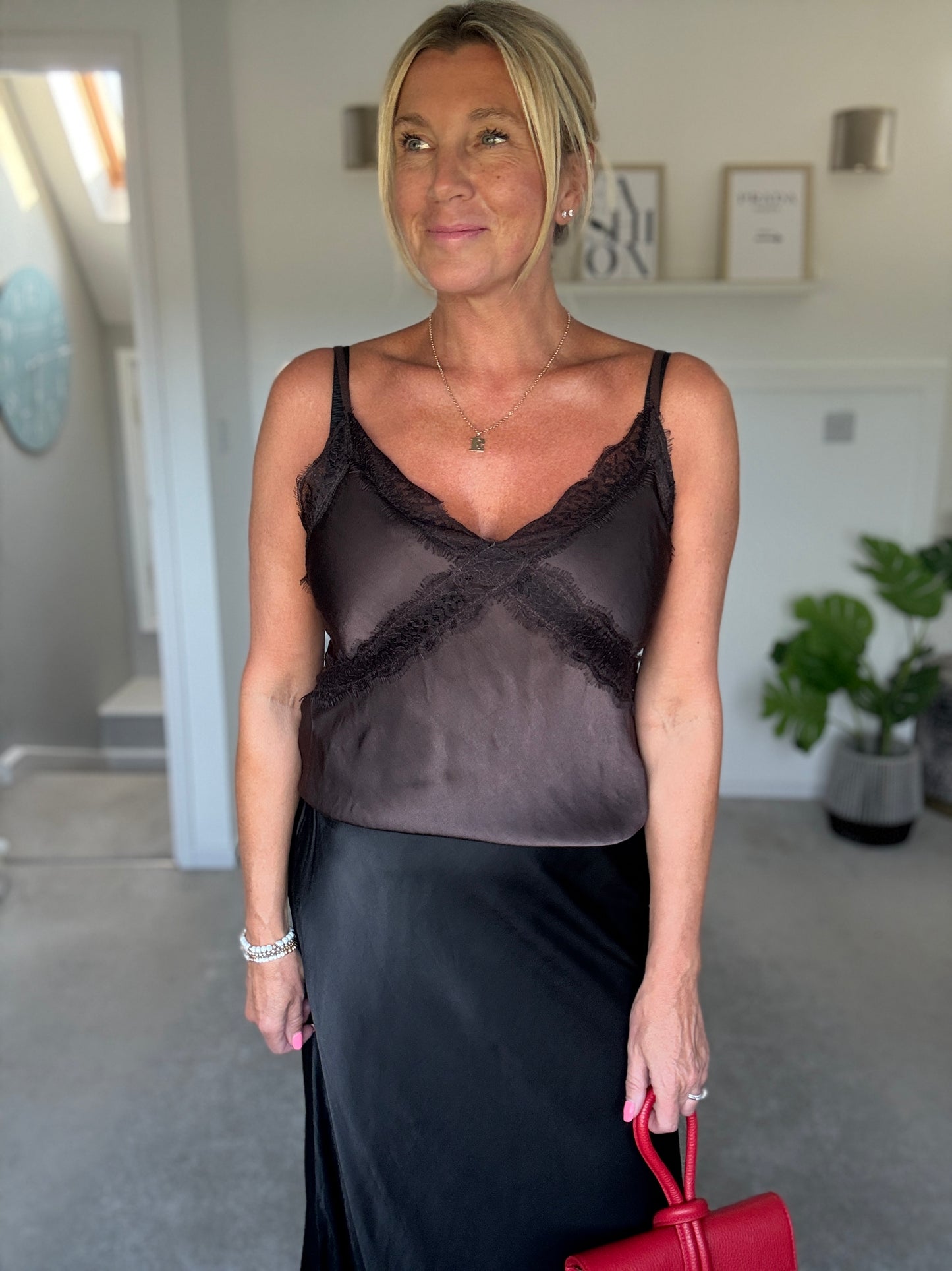 Chocolate Lace Satin Cami Top