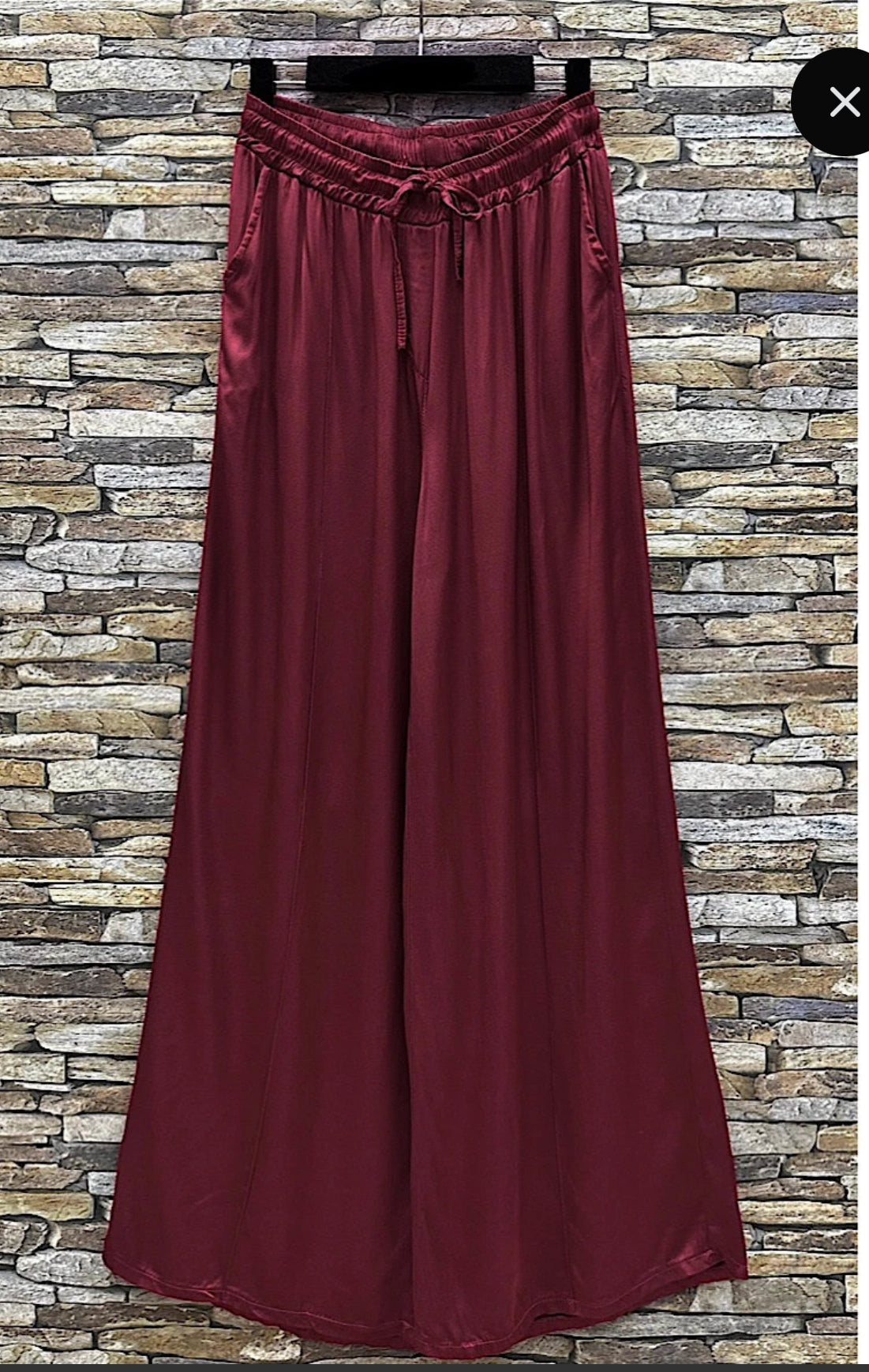 Emy Burgundy Satin Wide Leg Trousers