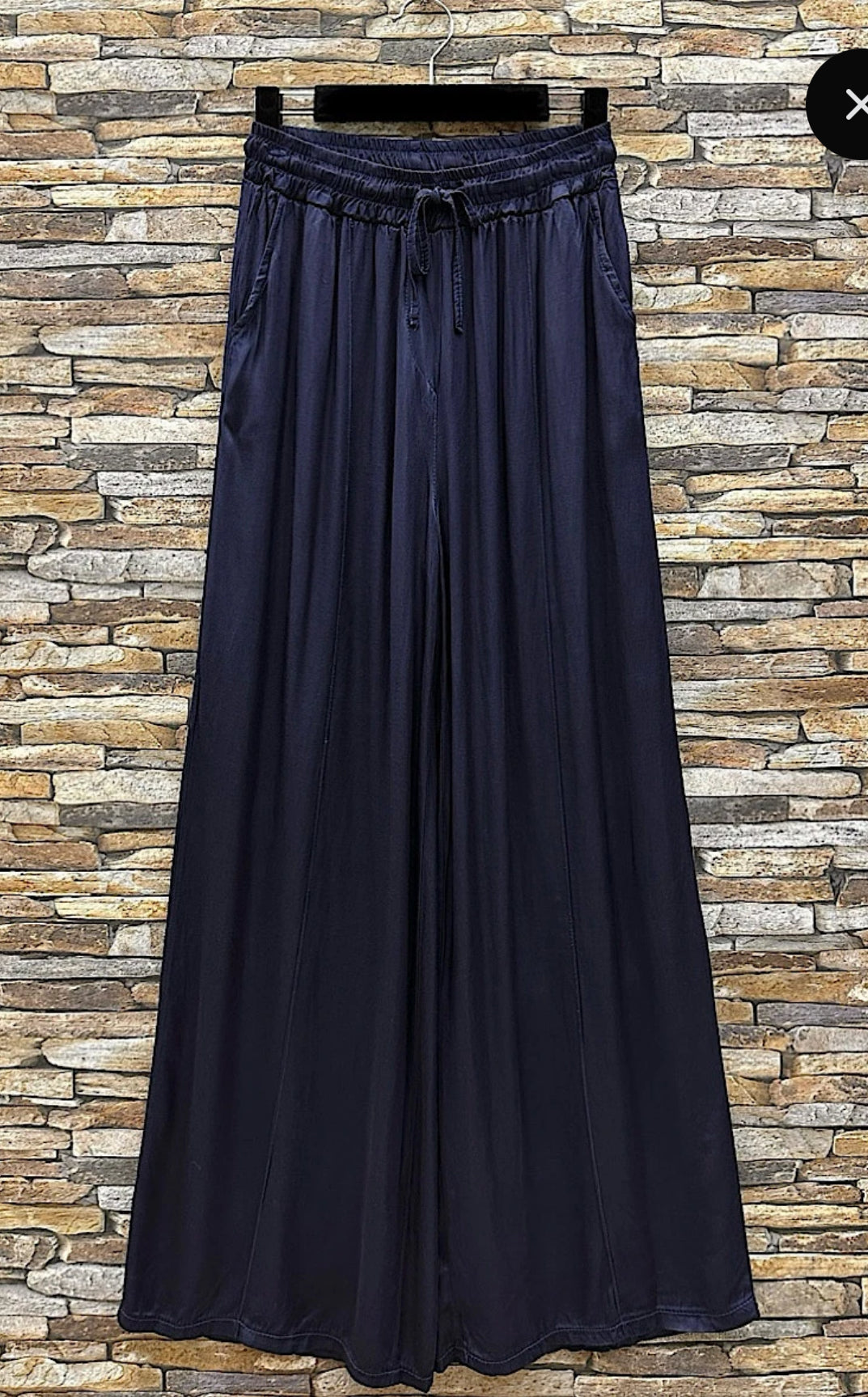 Emy Navy Satin Wide Leg Trousers
