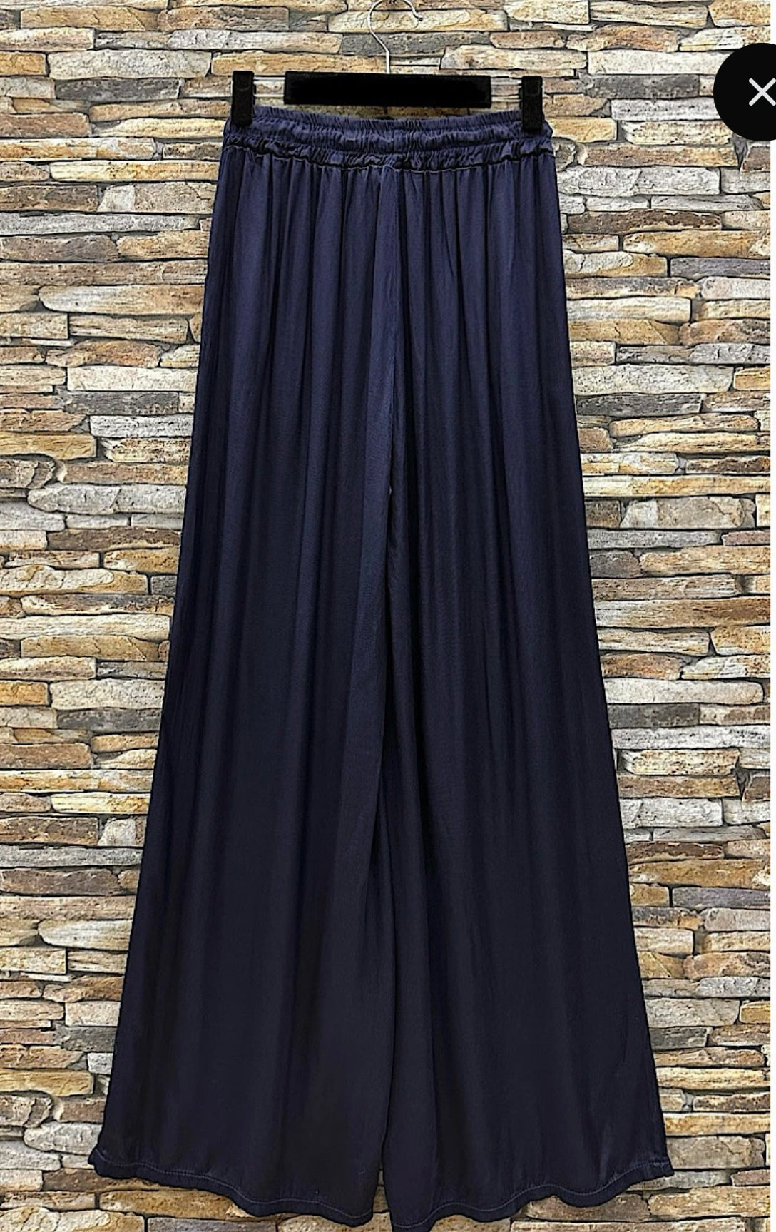 Emy Navy Satin Wide Leg Trousers