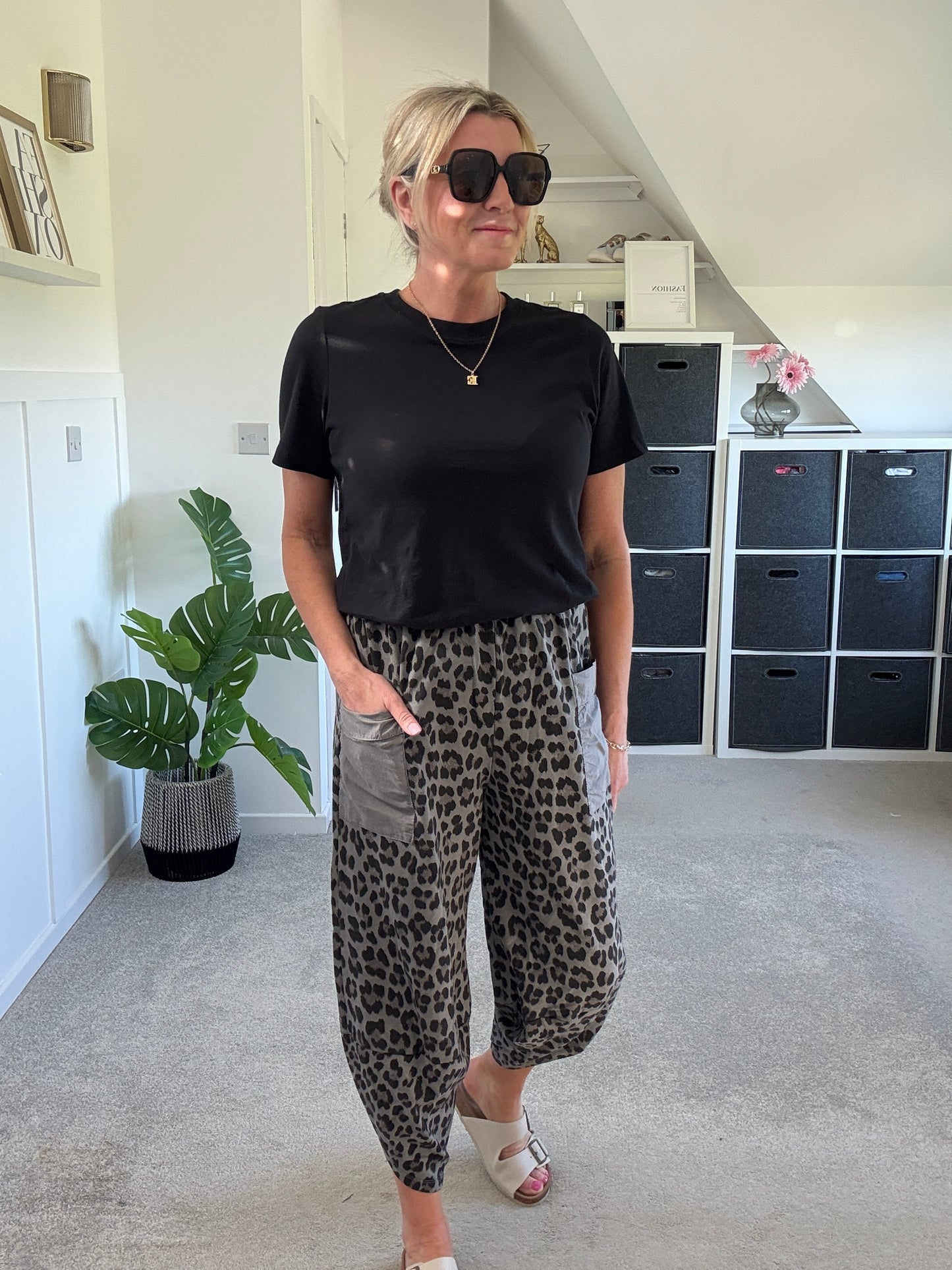 Khaki Leopard Slim Barrel Cargo Joggers
