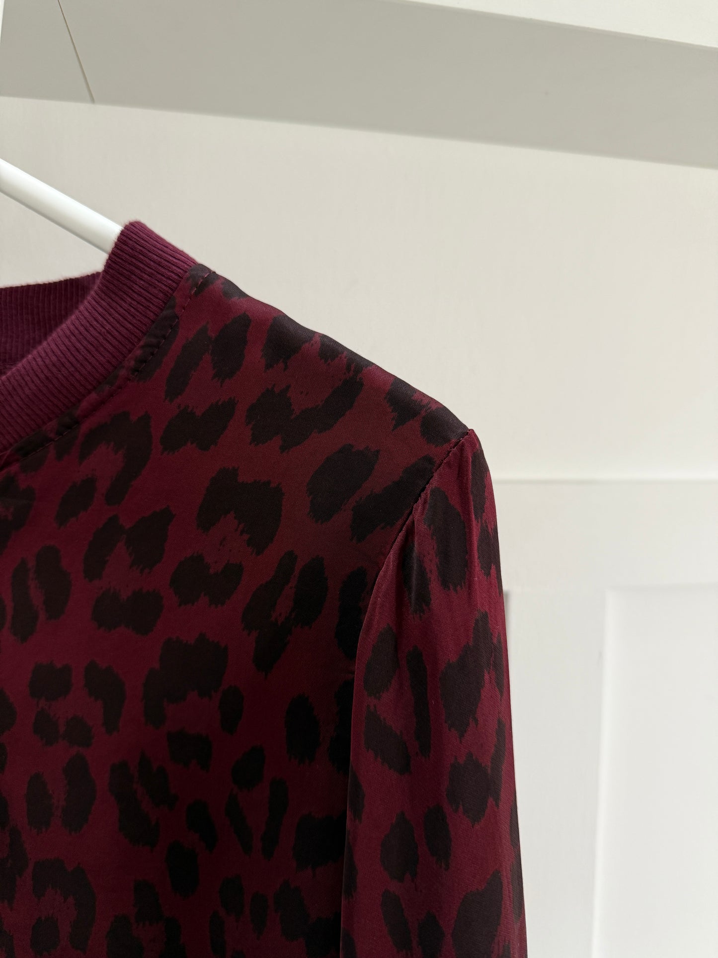 Chocloate Leopard Silk Mix Bomber Jacket