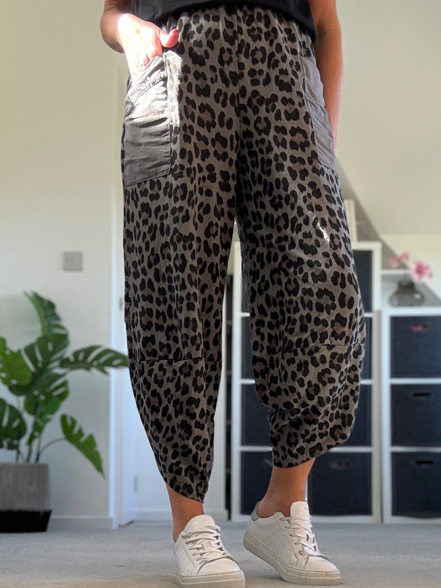 Khaki Leopard Slim Barrel Cargo Joggers