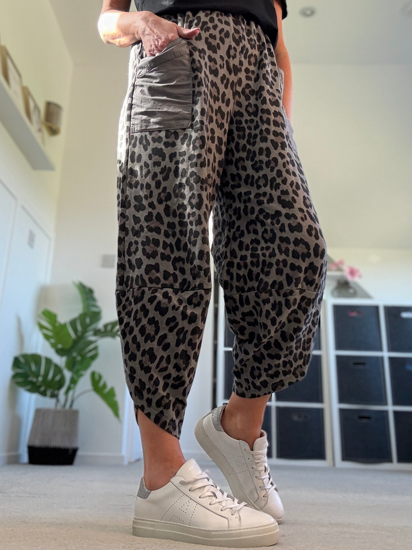 Khaki Leopard Slim Barrel Cargo Joggers