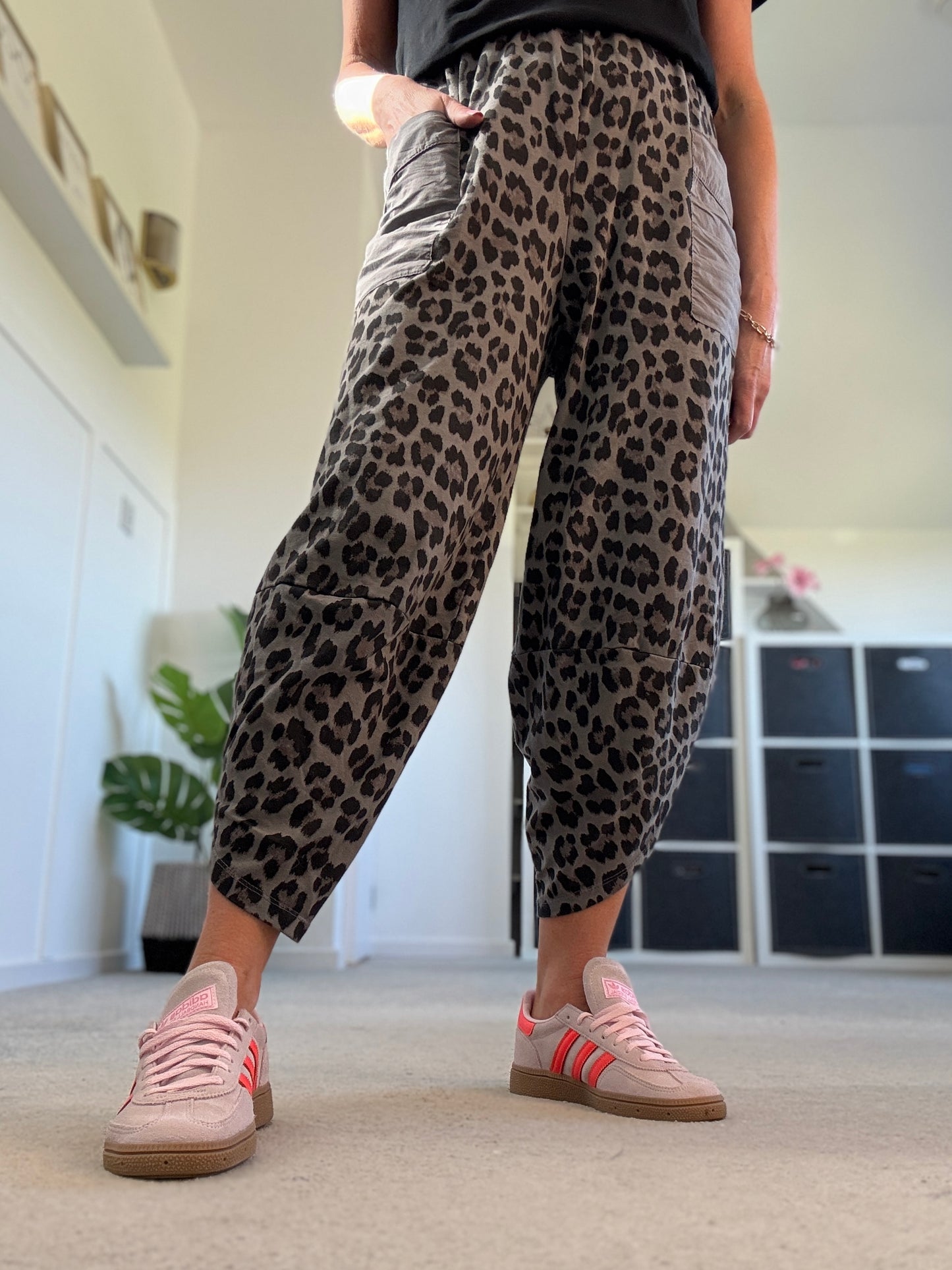 Khaki Leopard Slim Barrel Cargo Joggers