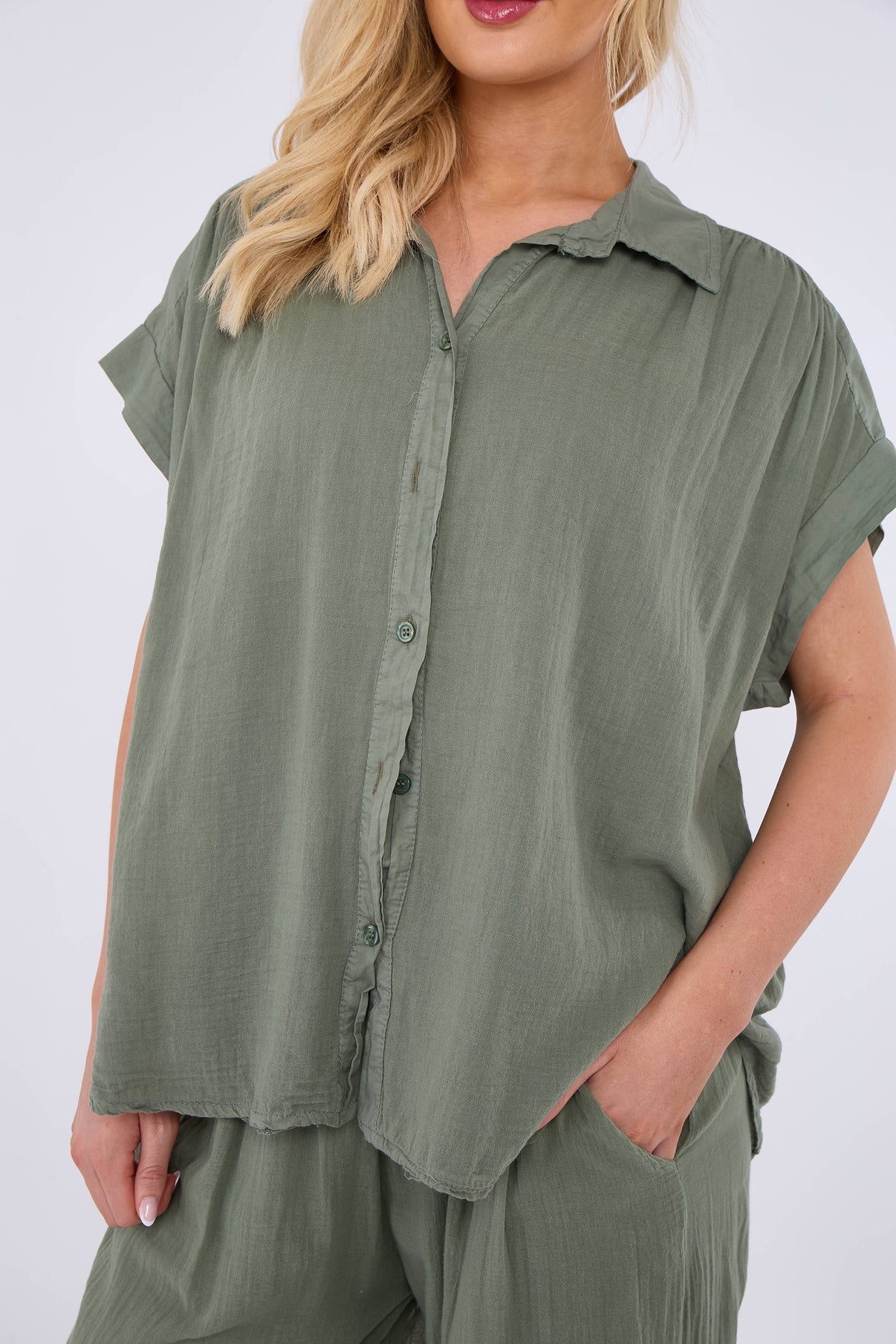 Pink Cotton Short Sleeve Shirt