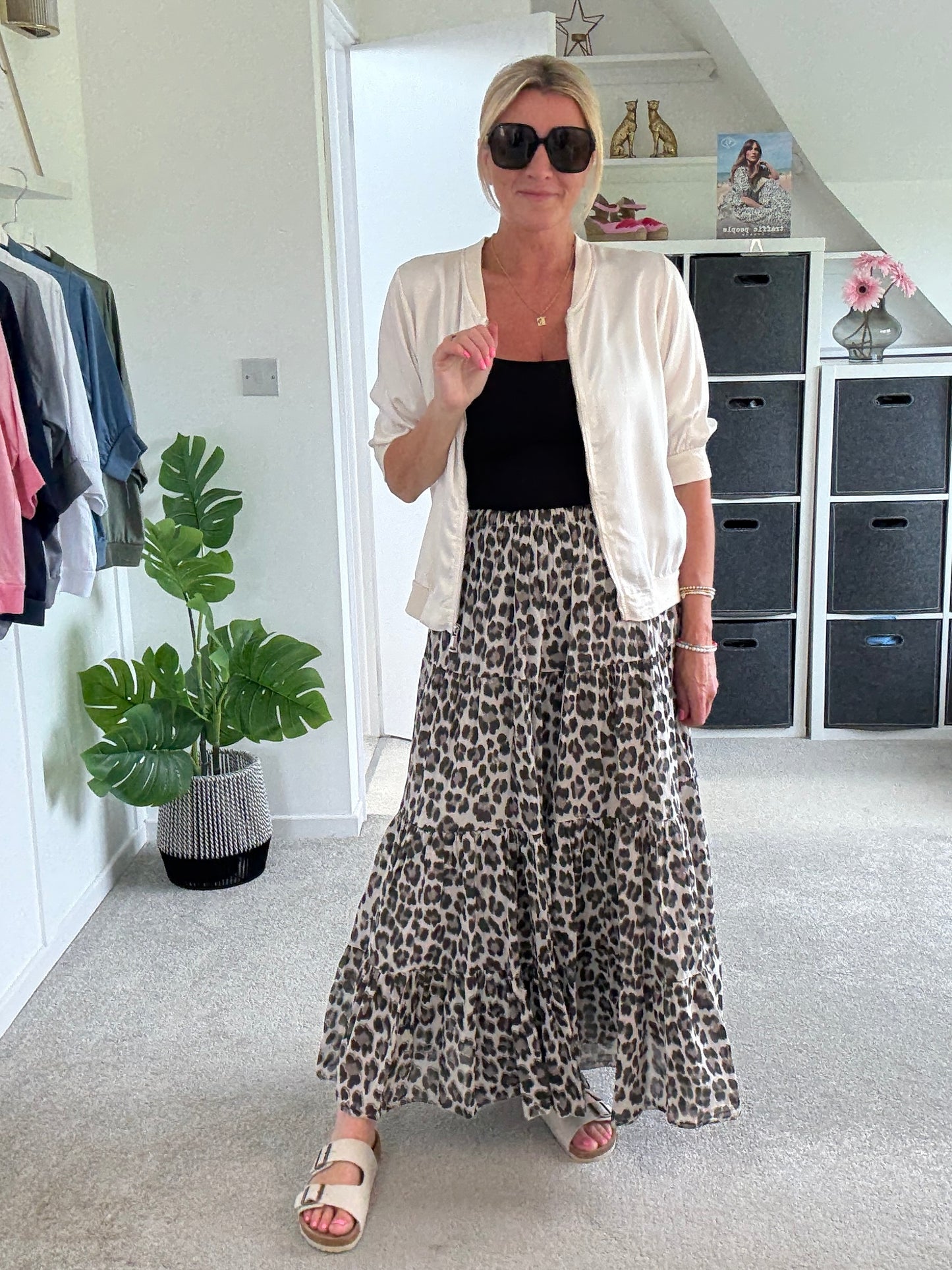 Natural Leopard Tiered Cotton Skirt