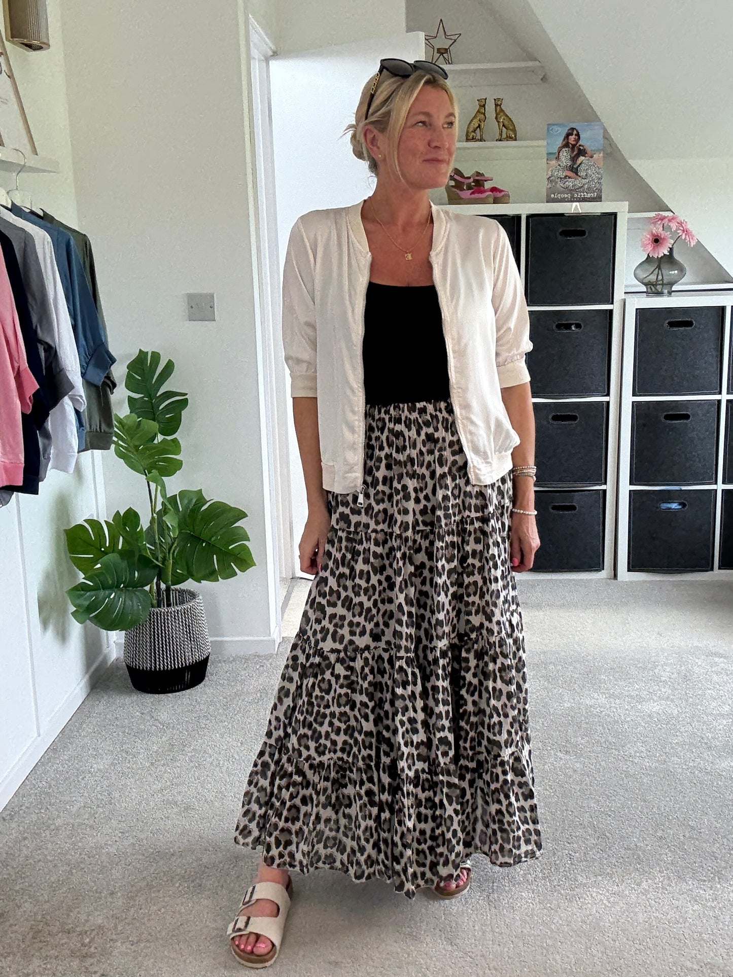 Natural Leopard Tiered Cotton Skirt