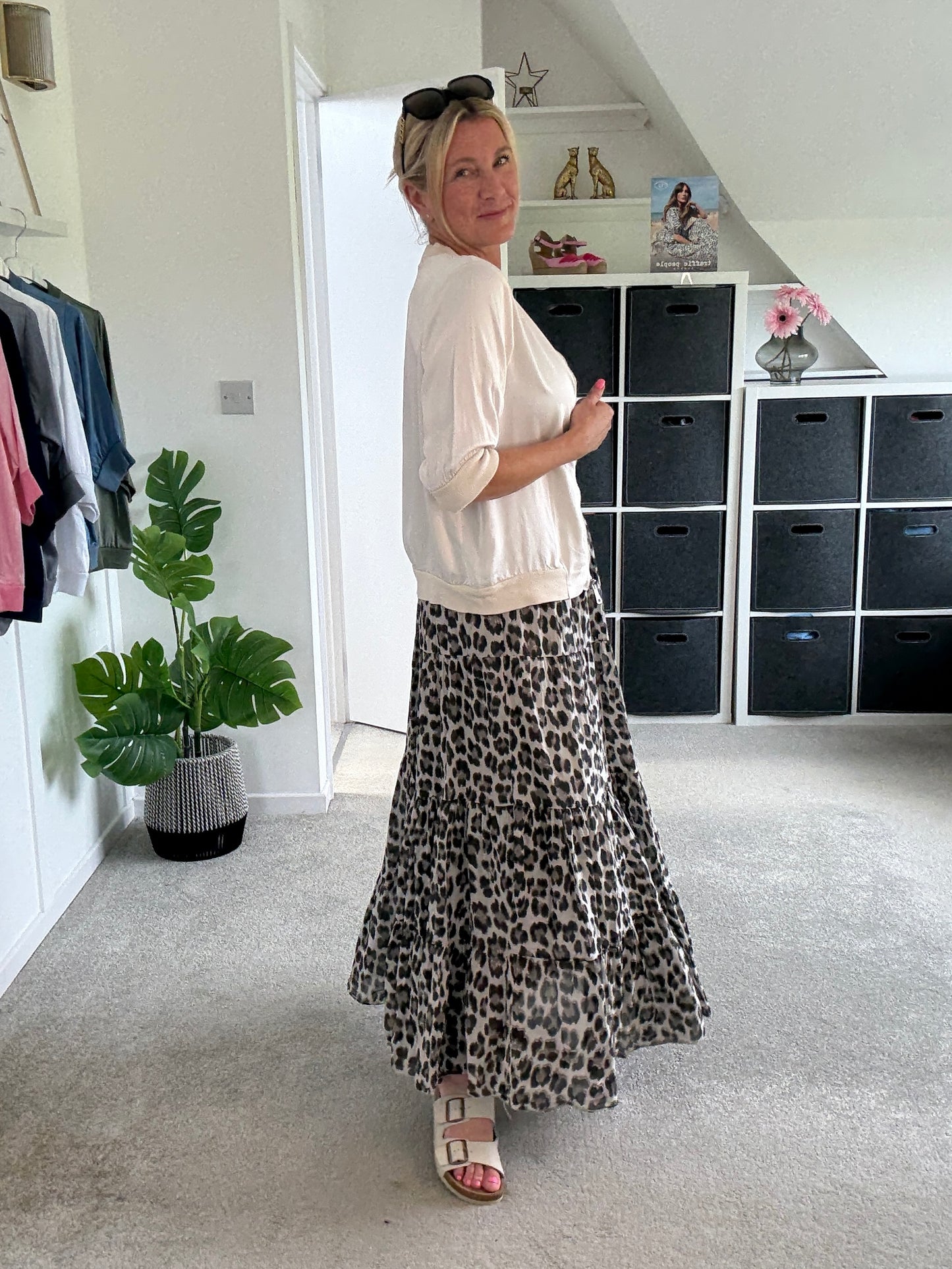 Natural Leopard Tiered Cotton Skirt