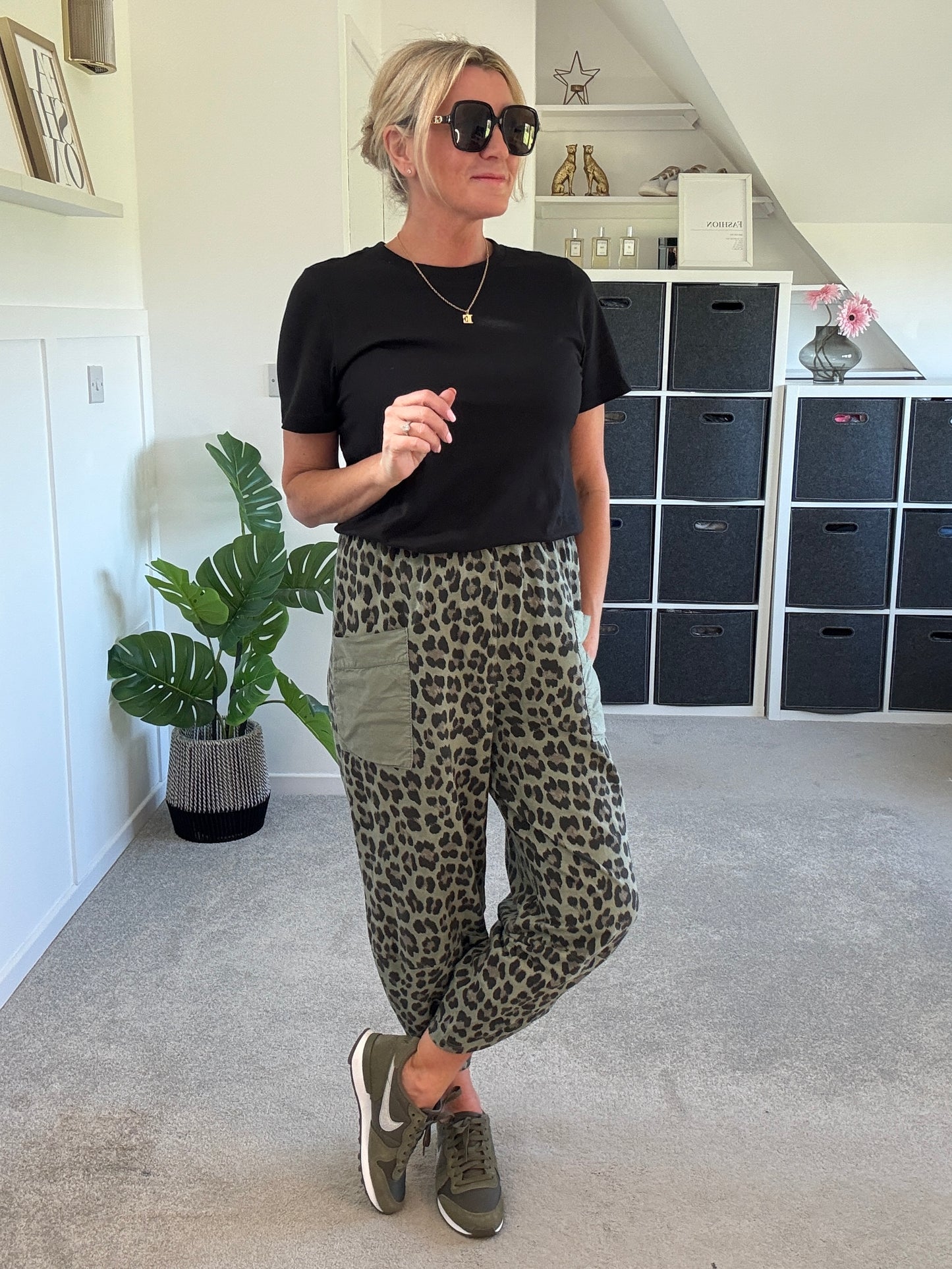 Khaki Leopard Slim Barrel Cargo Joggers