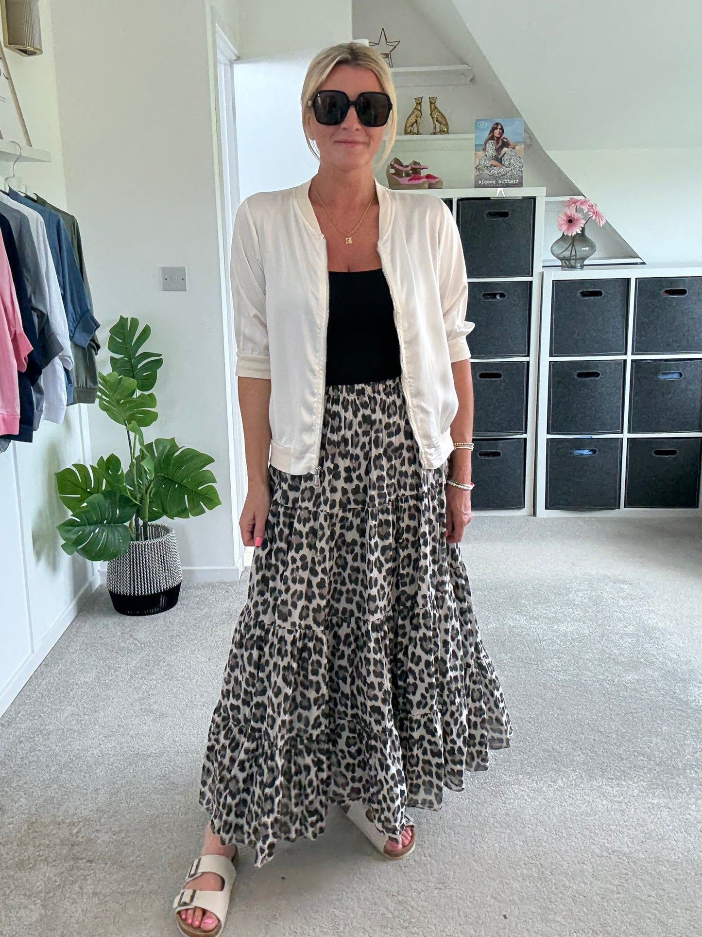 Natural Leopard Tiered Cotton Skirt